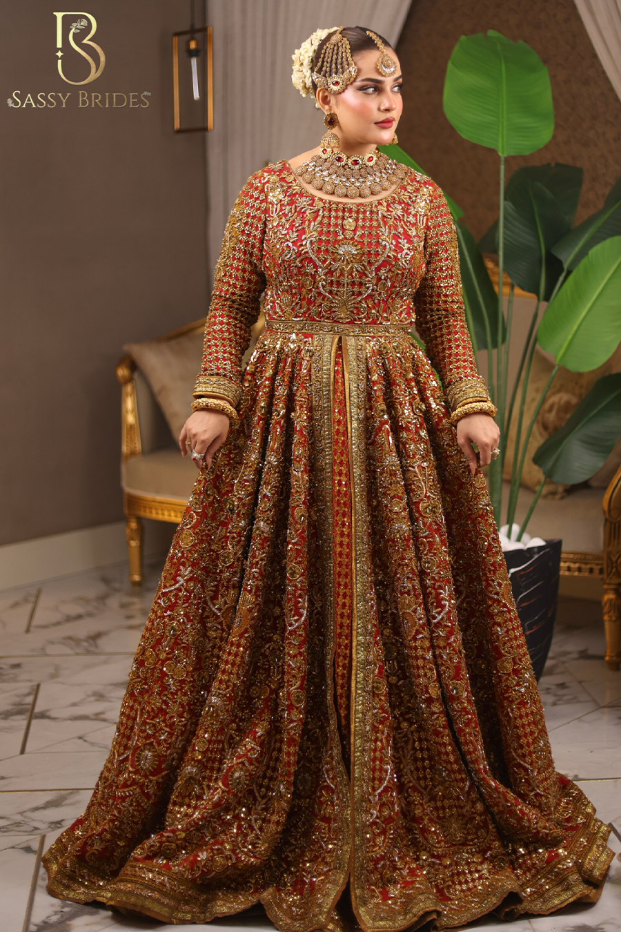 Fahad Hussyn Front Open Red