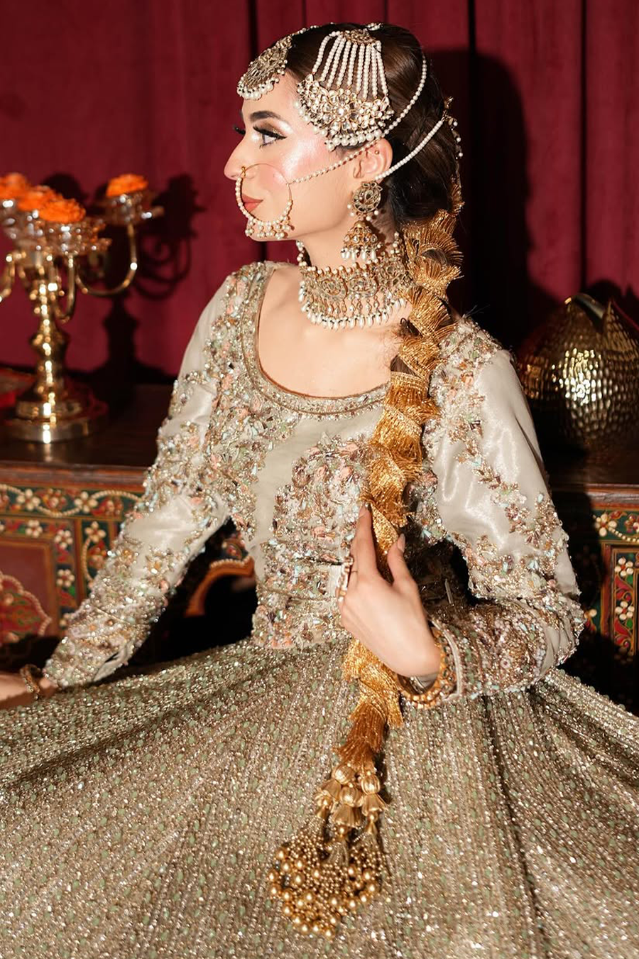 Ahmed Sultan 2025 olive green lehanga choli