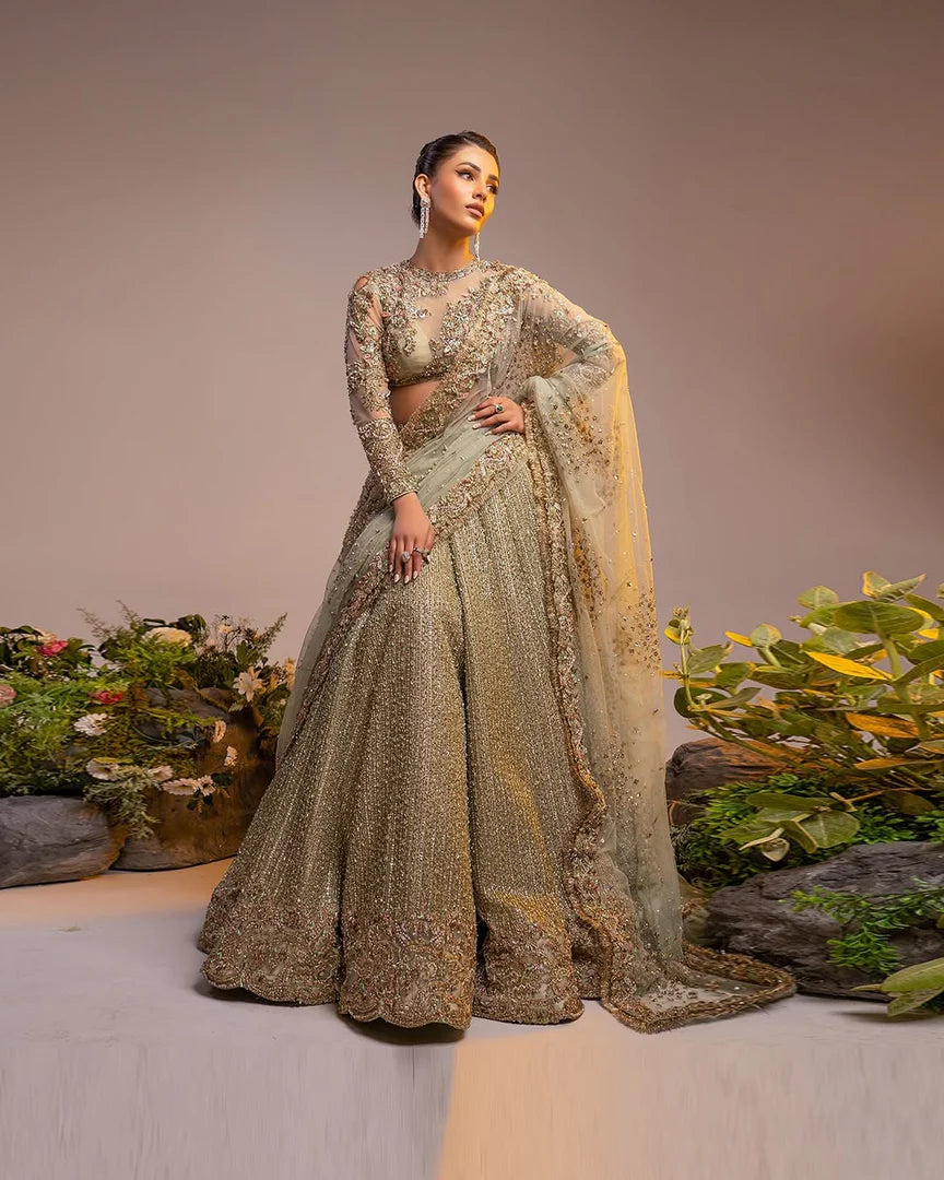 Ahmad Sultan Olive Green Lehnga Choli- AS03