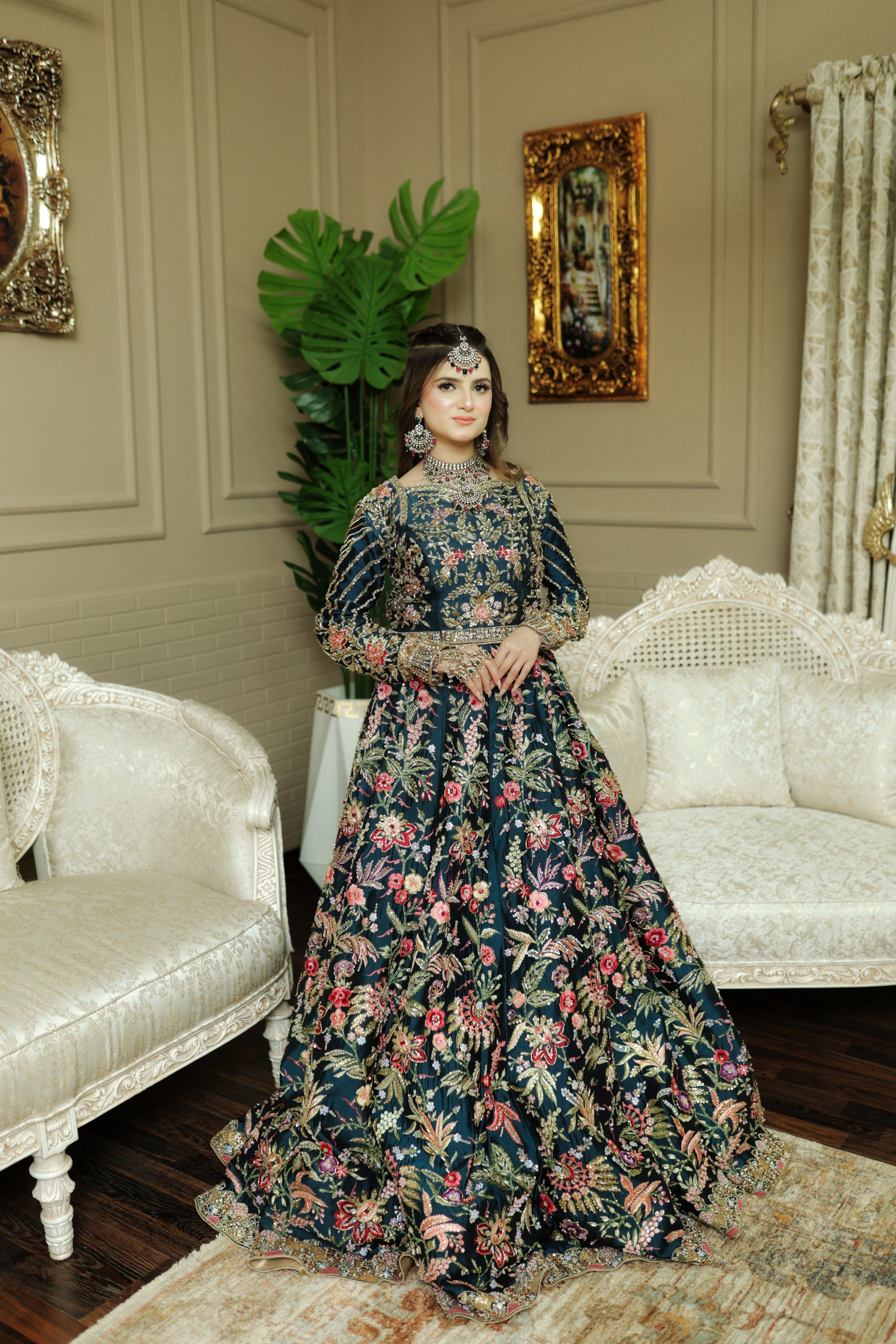 AS TEAL MULTI MEHNDI DRESS-AS11