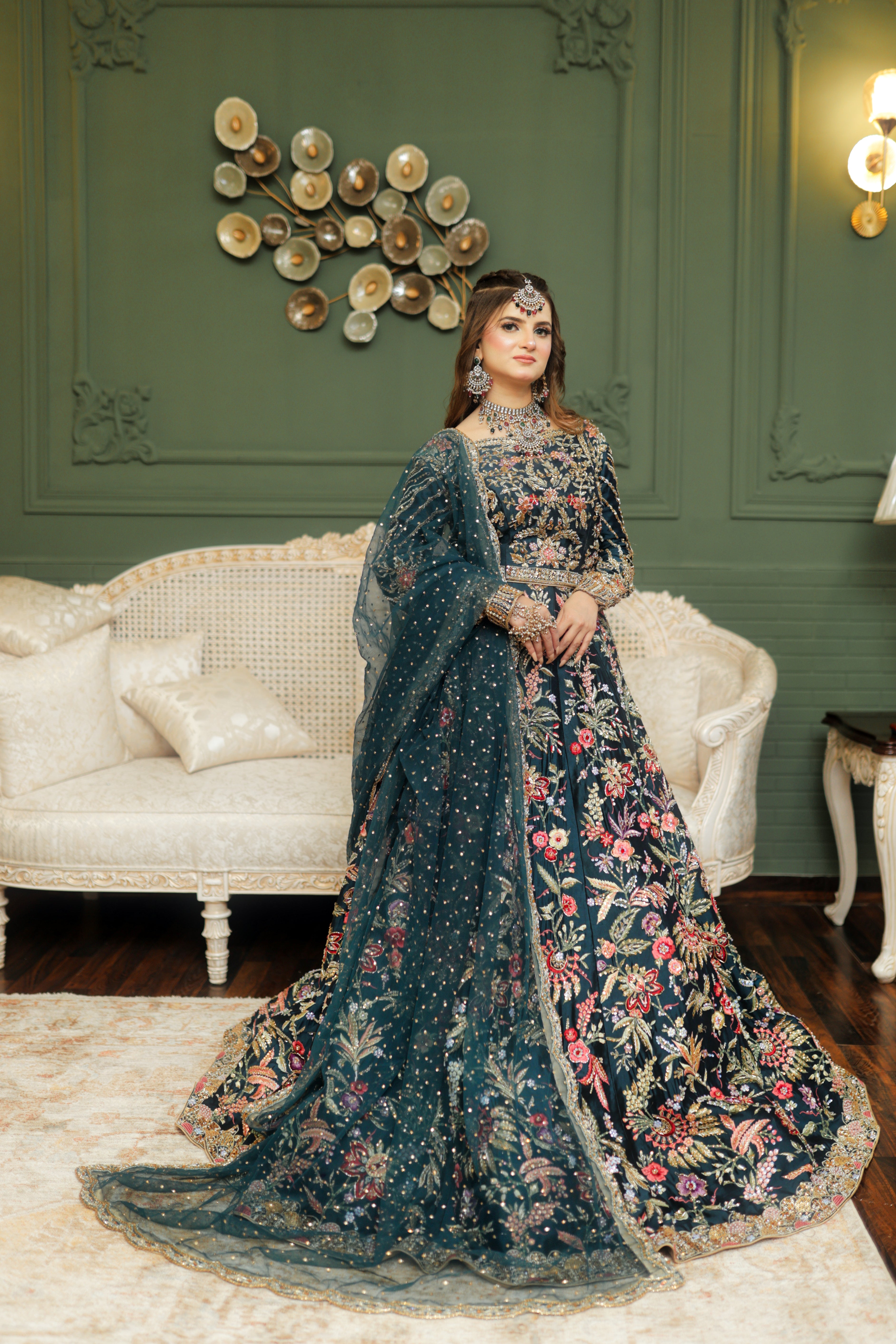 AS TEAL MULTI MEHNDI DRESS-AS11