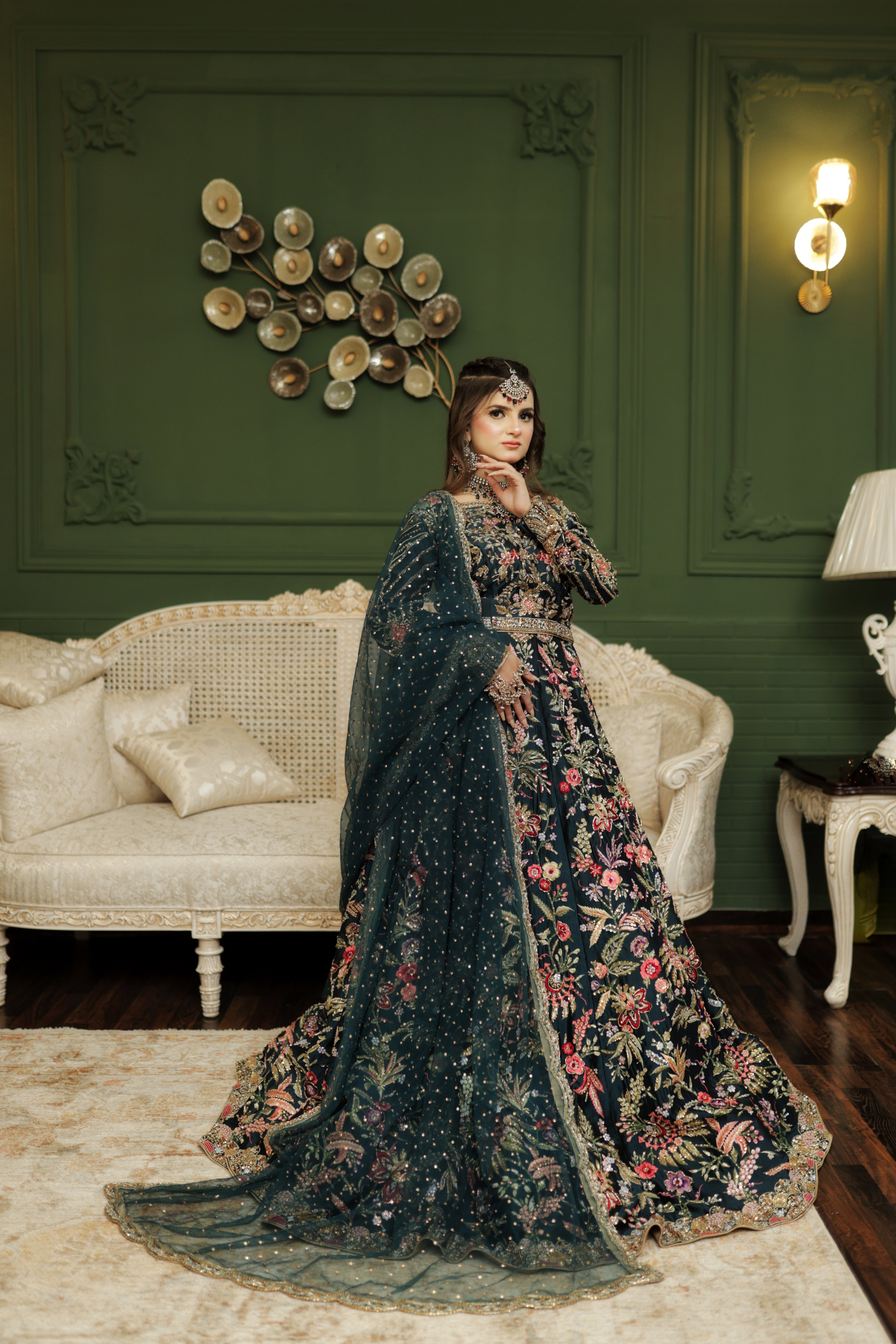 AS TEAL MULTI MEHNDI DRESS-AS11