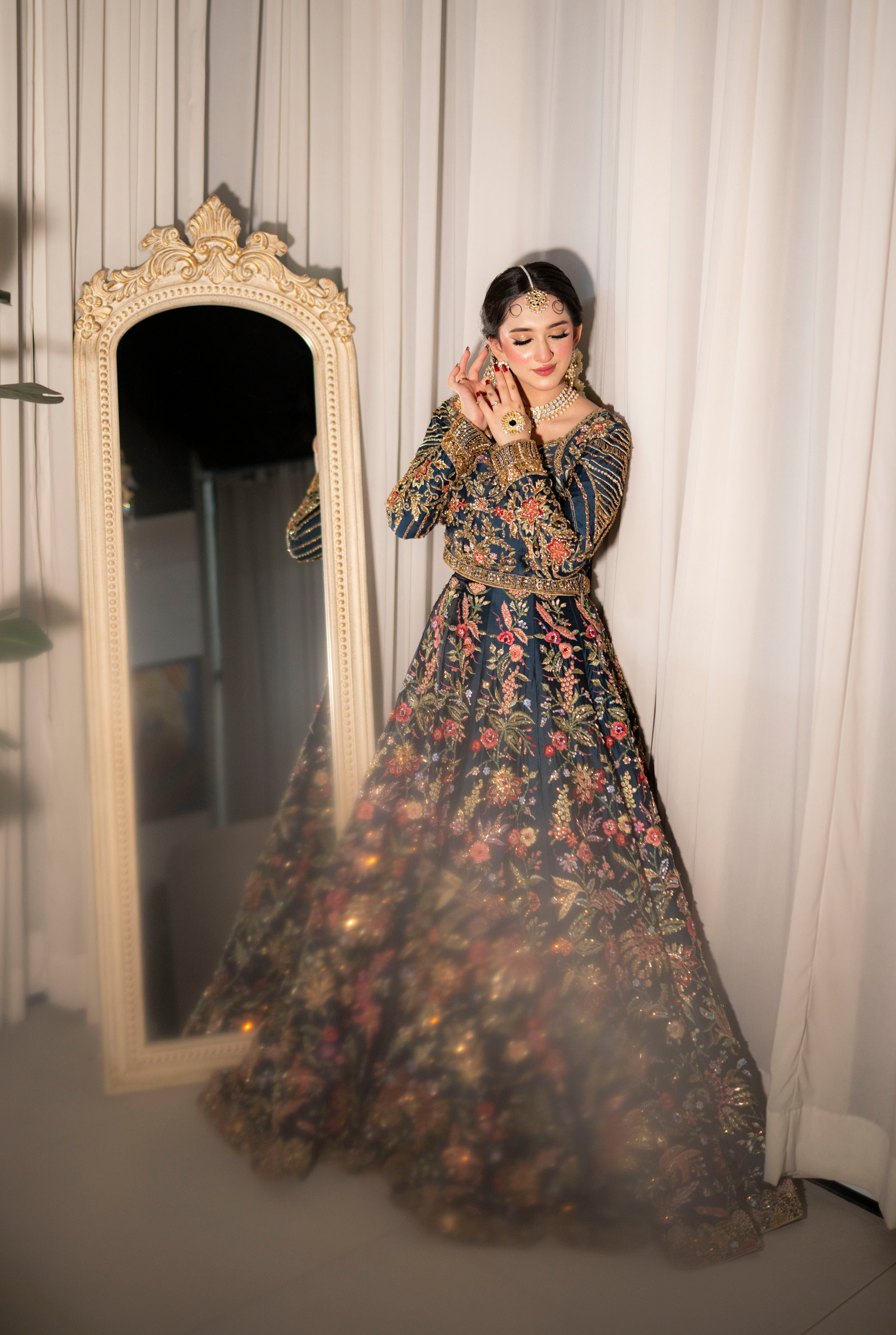 AS TEAL MULTI MEHNDI DRESS-AS11