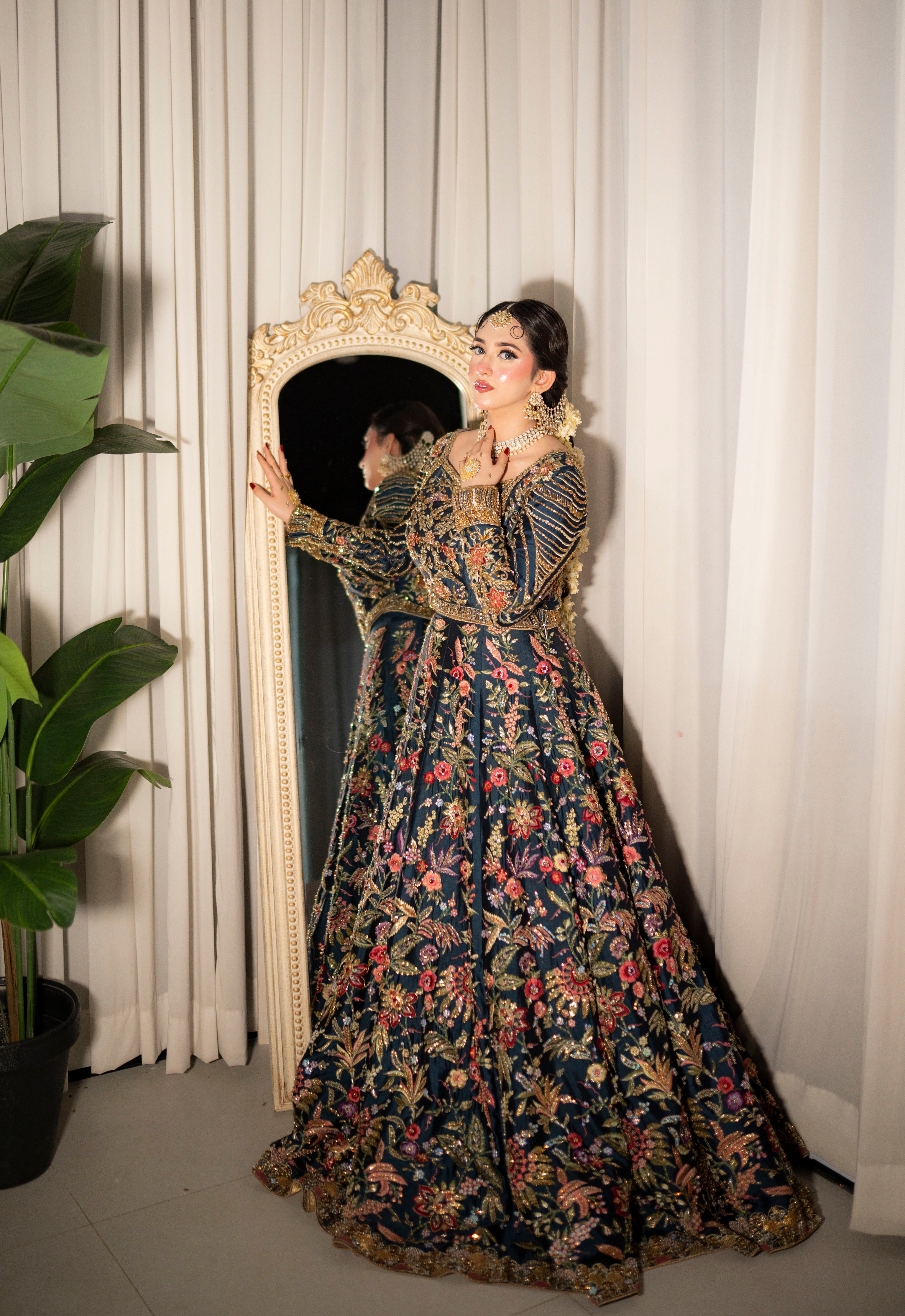 AS TEAL MULTI MEHNDI DRESS-AS11