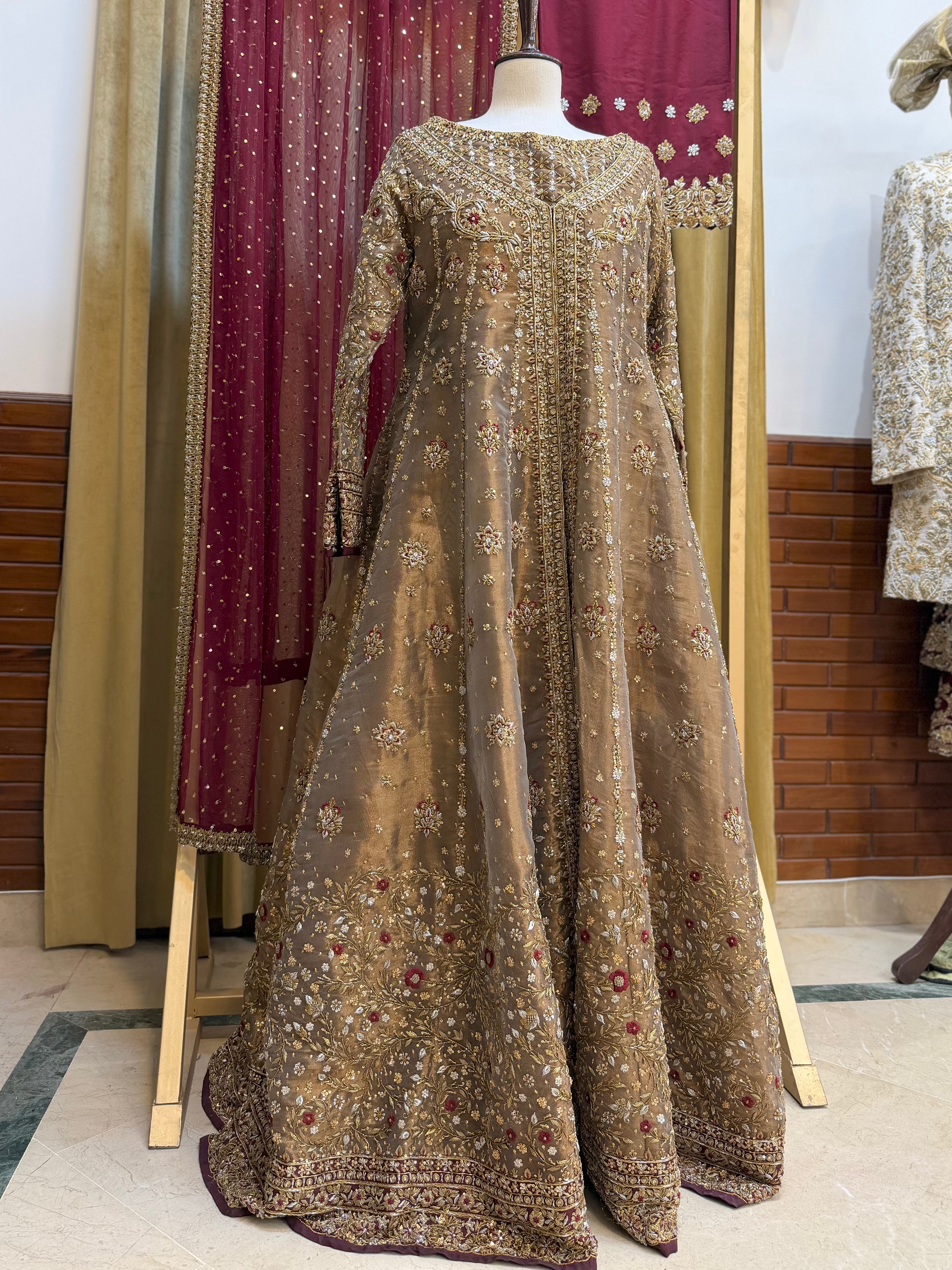 HARIS SHAKEEL GOLD FORMAL MAROON DUPATTA-HS37