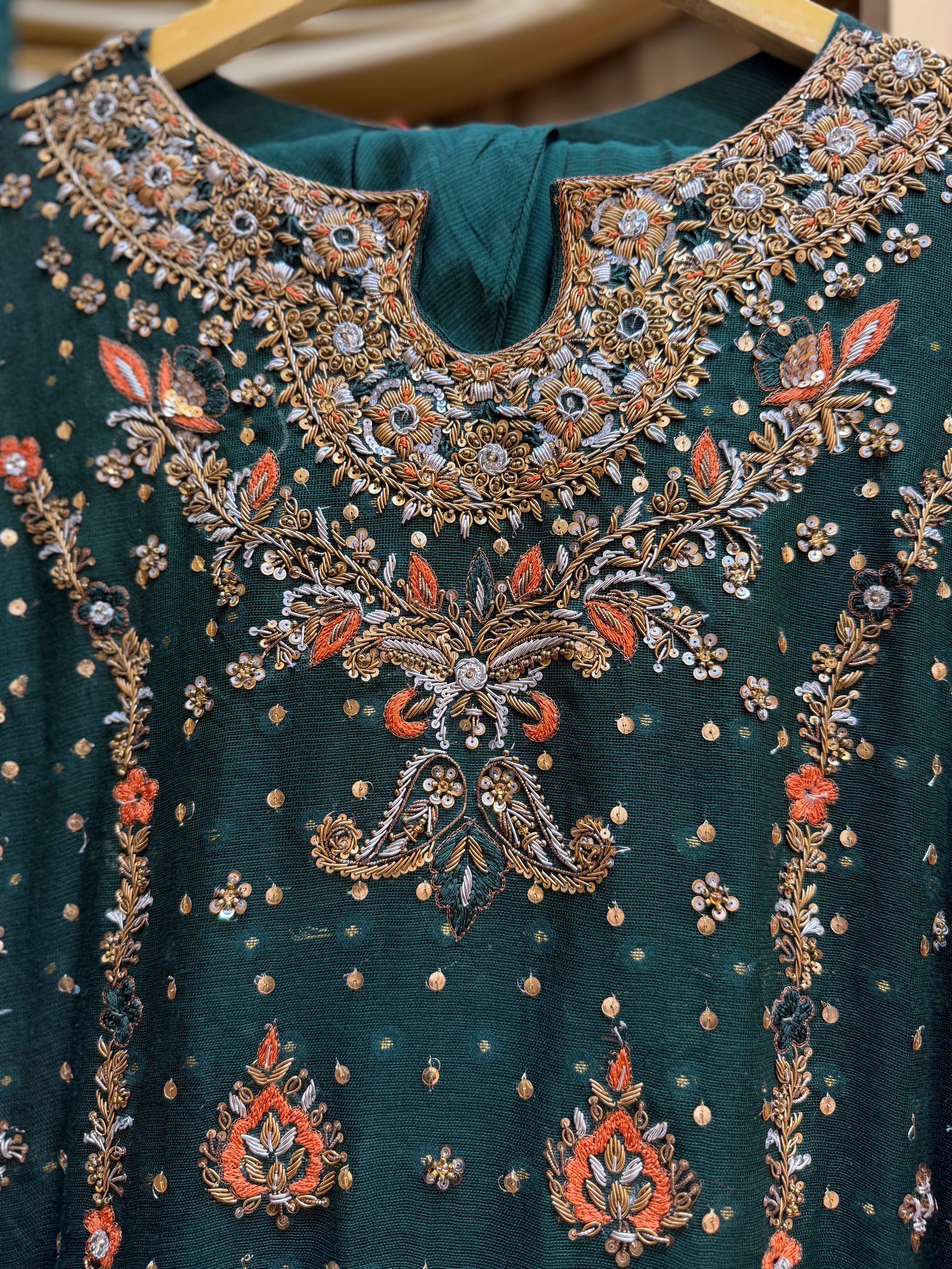 HARIS SHAKEEL BOTTLE GREEN LONG SHIRT
