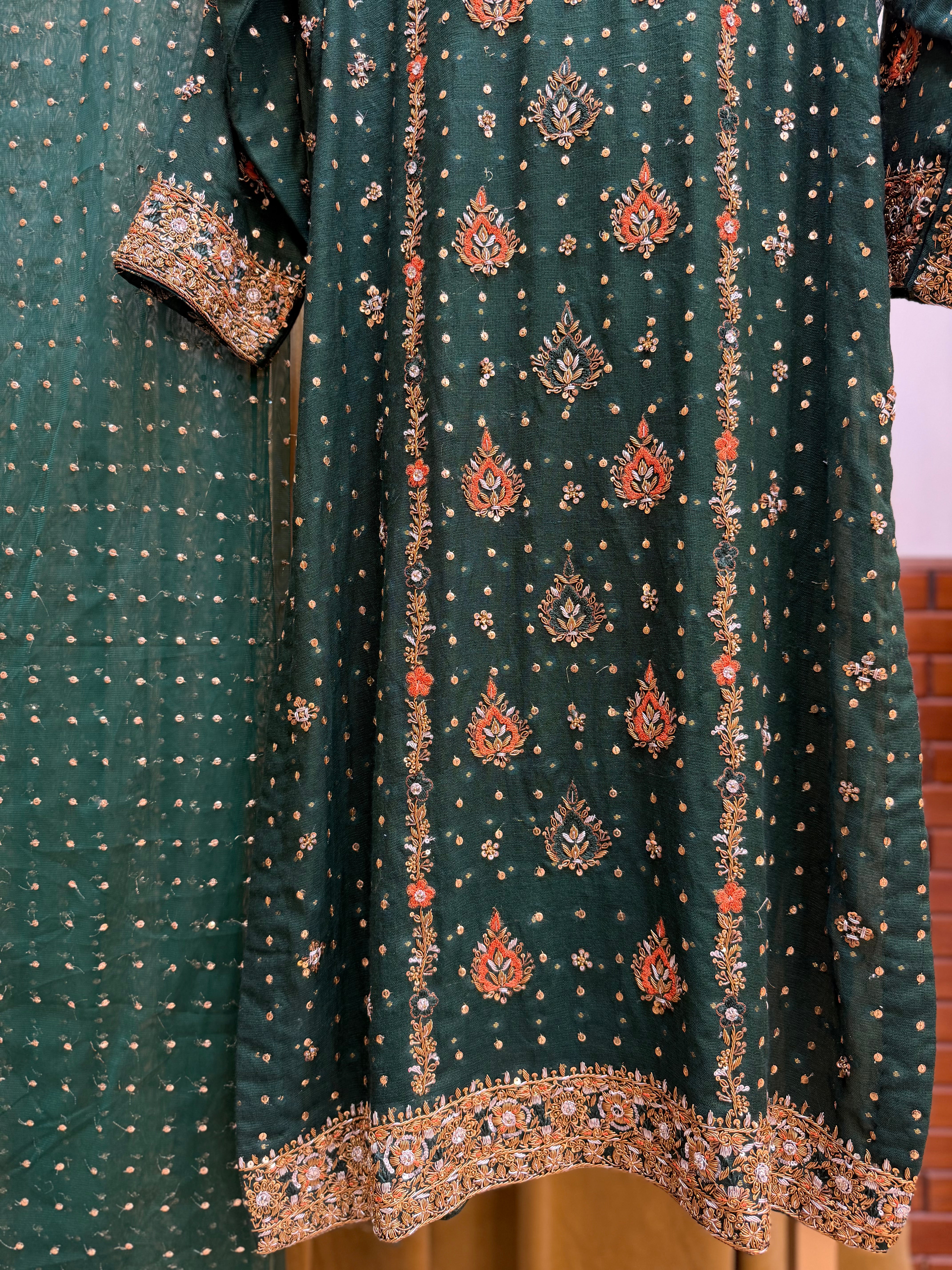 HARIS SHAKEEL BOTTLE GREEN LONG SHIRT