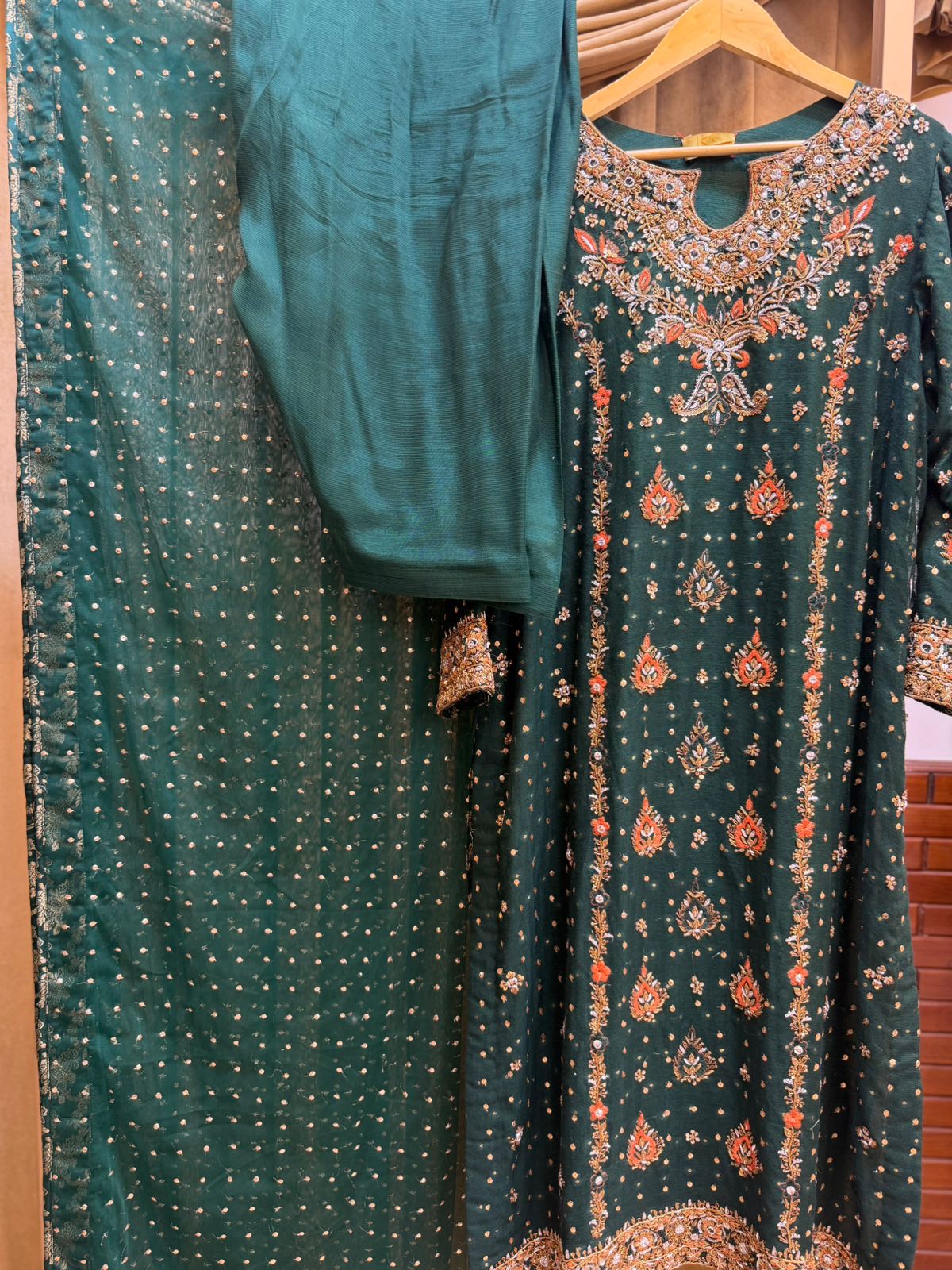 HARIS SHAKEEL BOTTLE GREEN LONG SHIRT