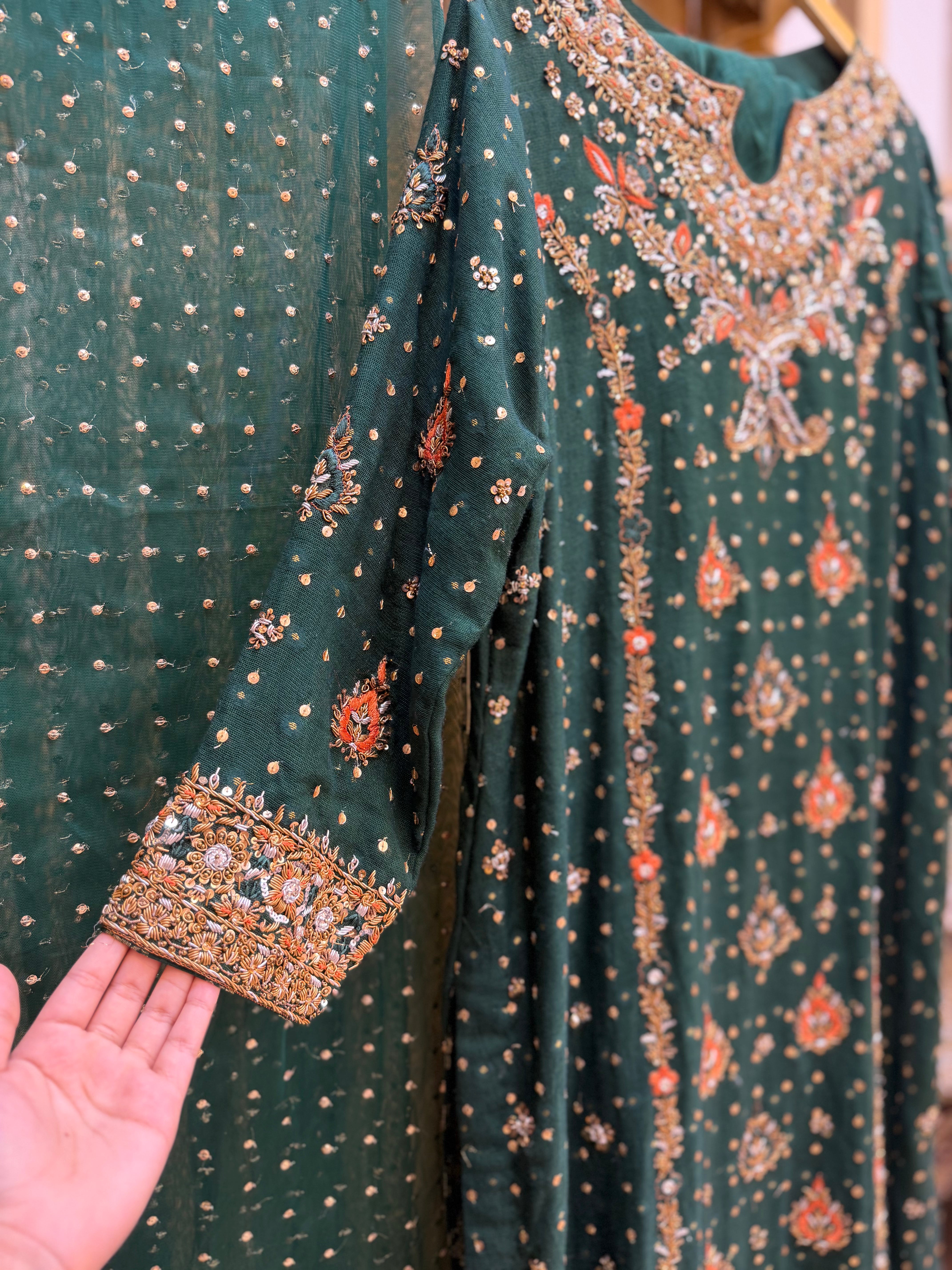 HARIS SHAKEEL BOTTLE GREEN LONG SHIRT