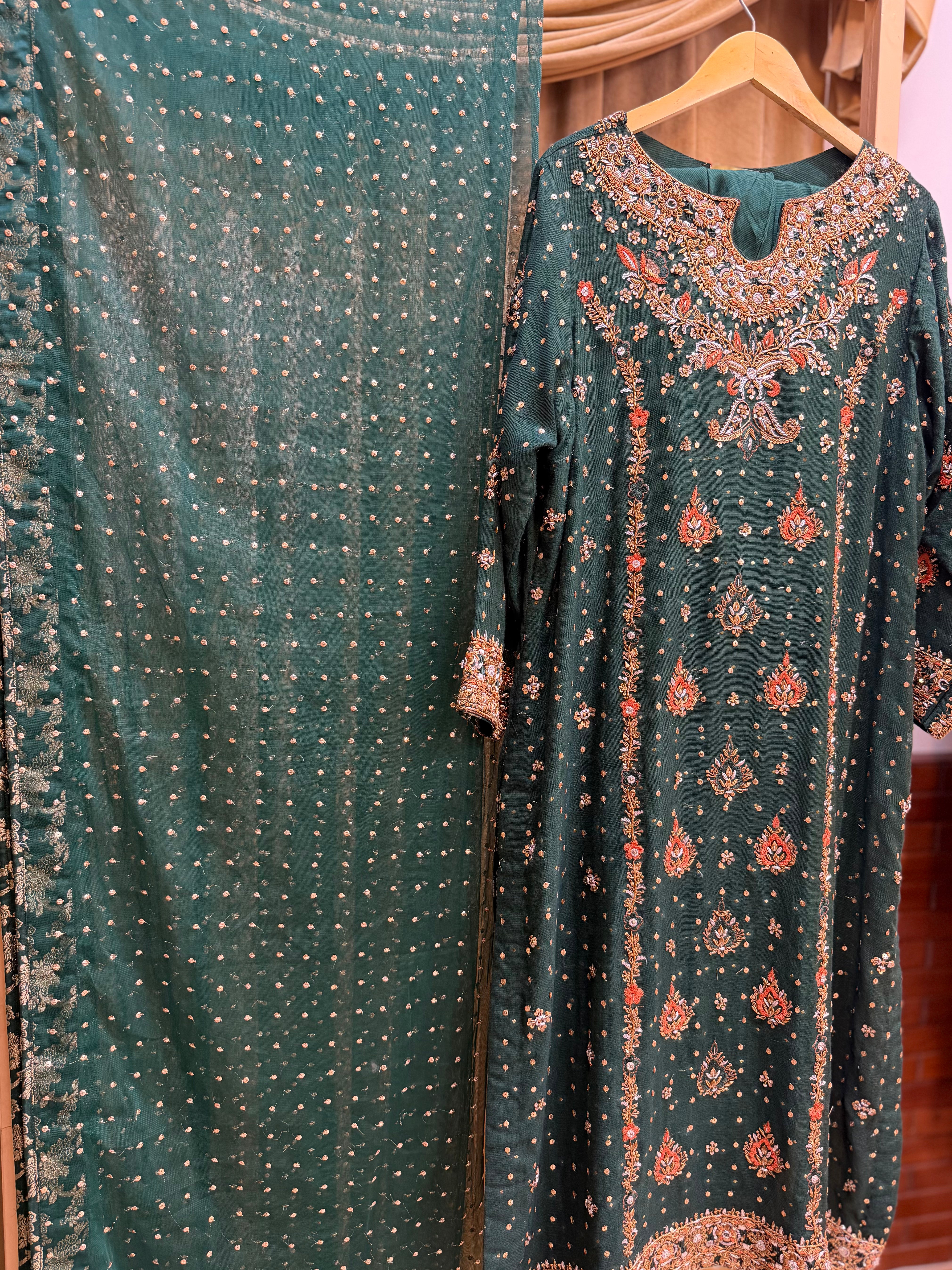 HARIS SHAKEEL BOTTLE GREEN LONG SHIRT