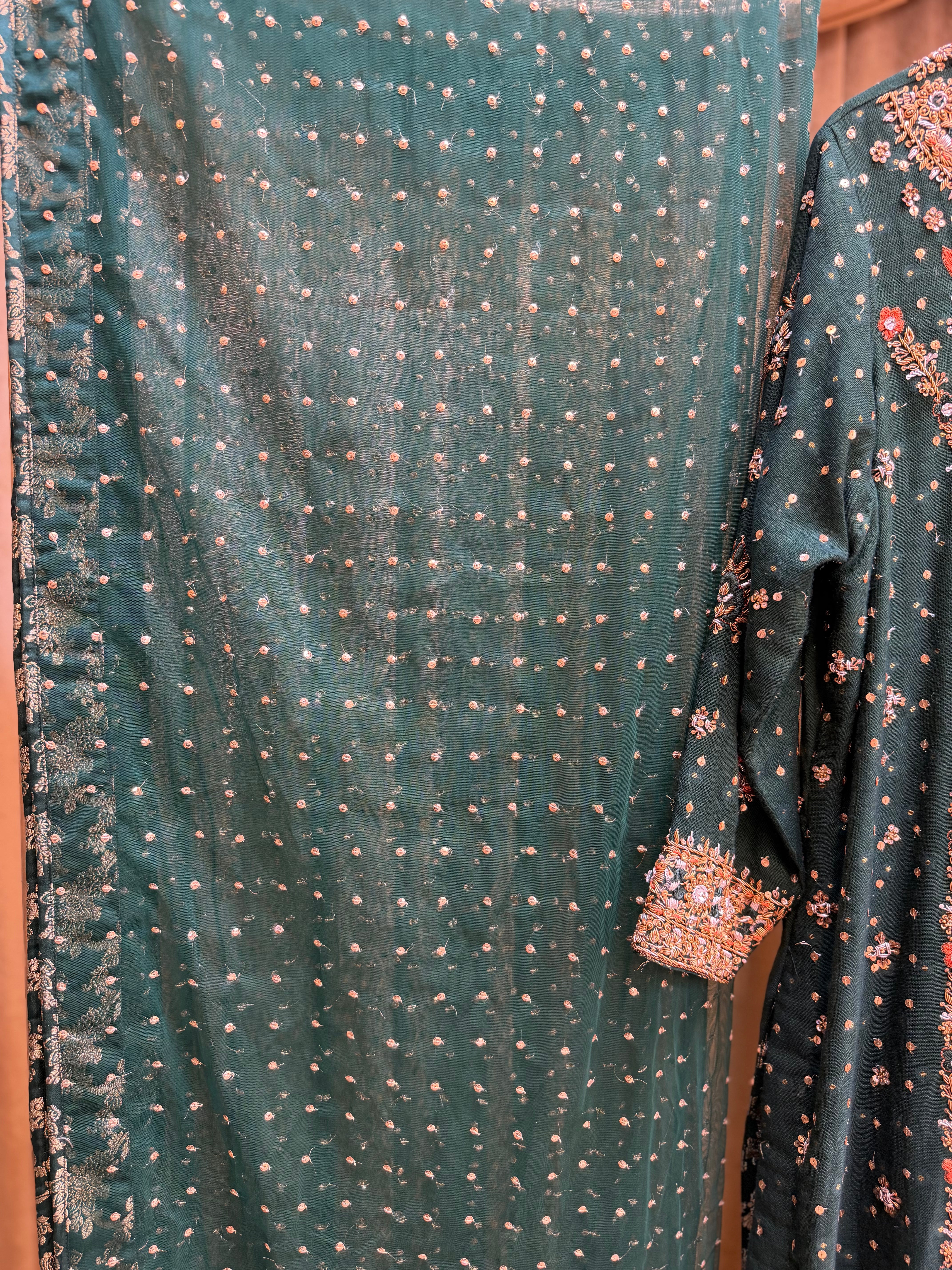 HARIS SHAKEEL BOTTLE GREEN LONG SHIRT