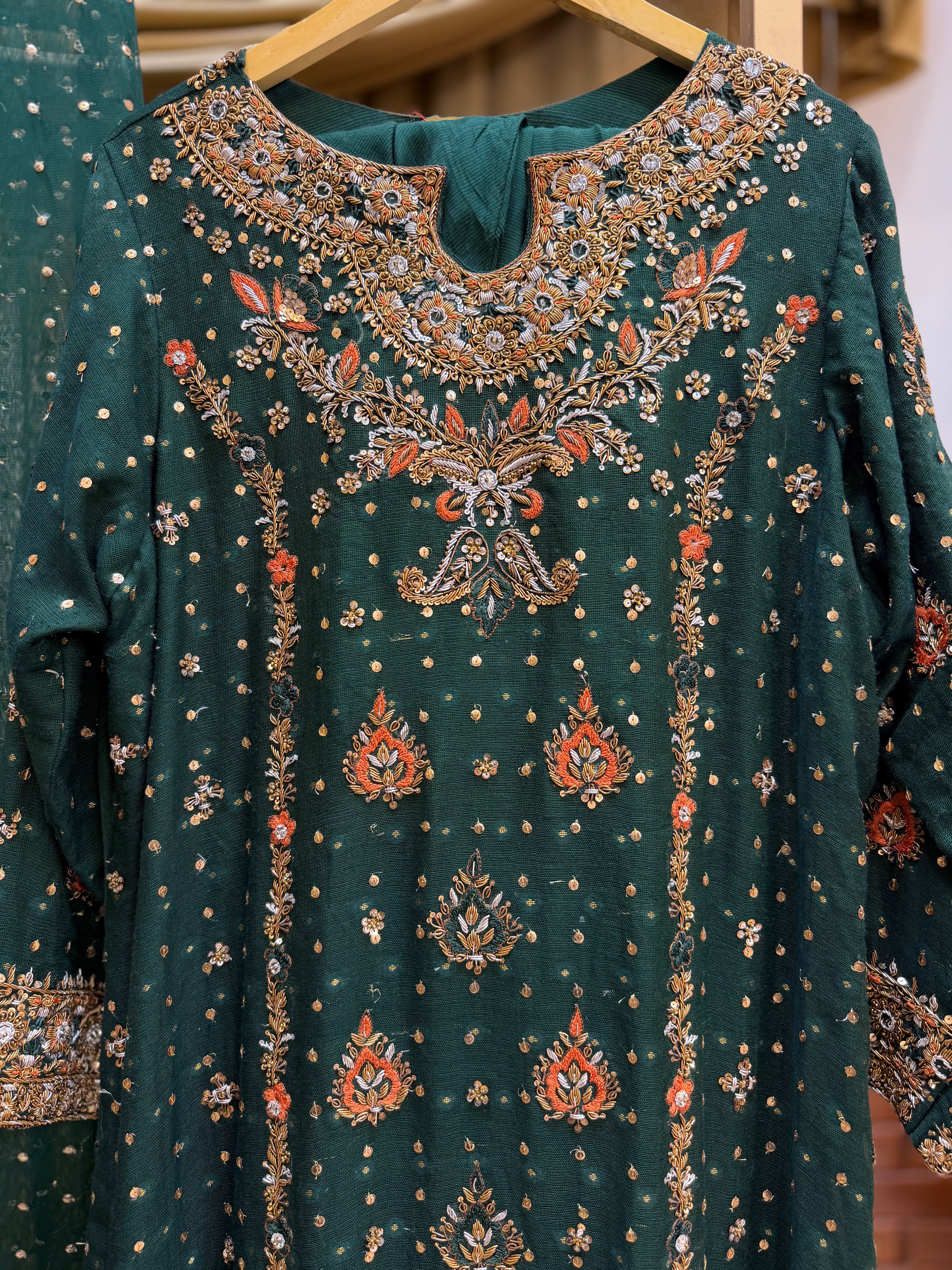 HARIS SHAKEEL BOTTLE GREEN LONG SHIRT