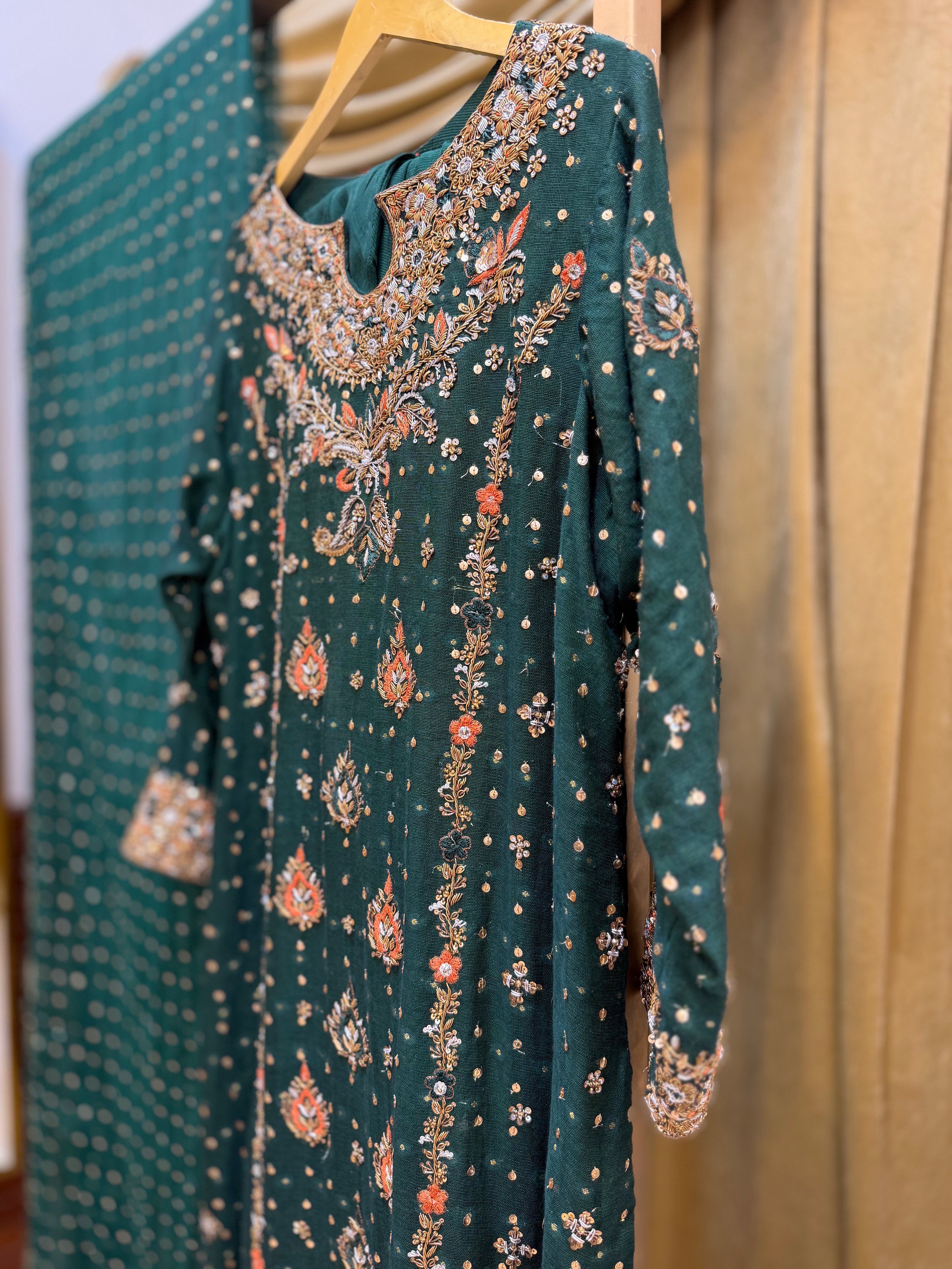 HARIS SHAKEEL BOTTLE GREEN LONG SHIRT