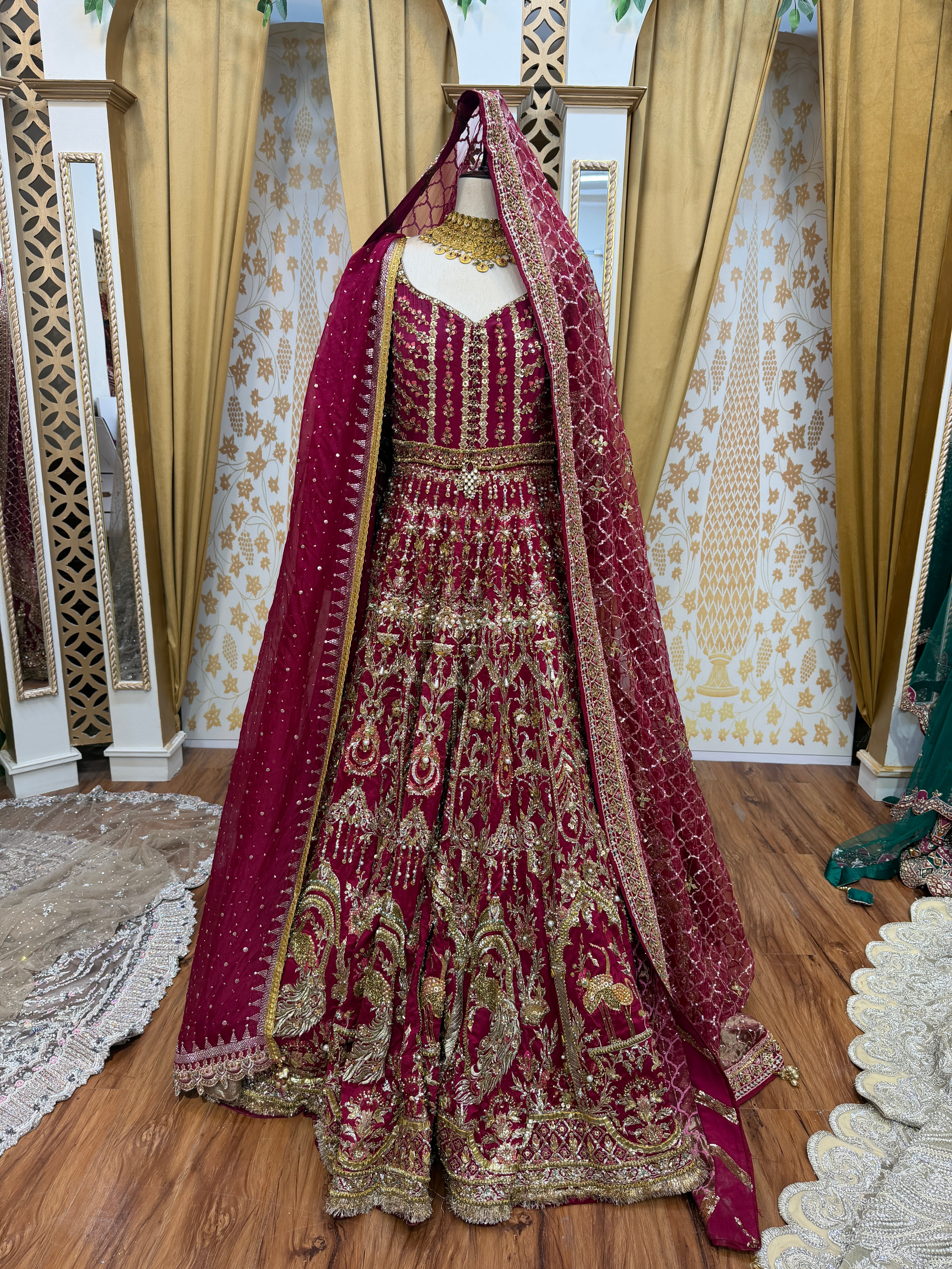 MNR RED FROCK DOUBLE DUPATTA-MNR49