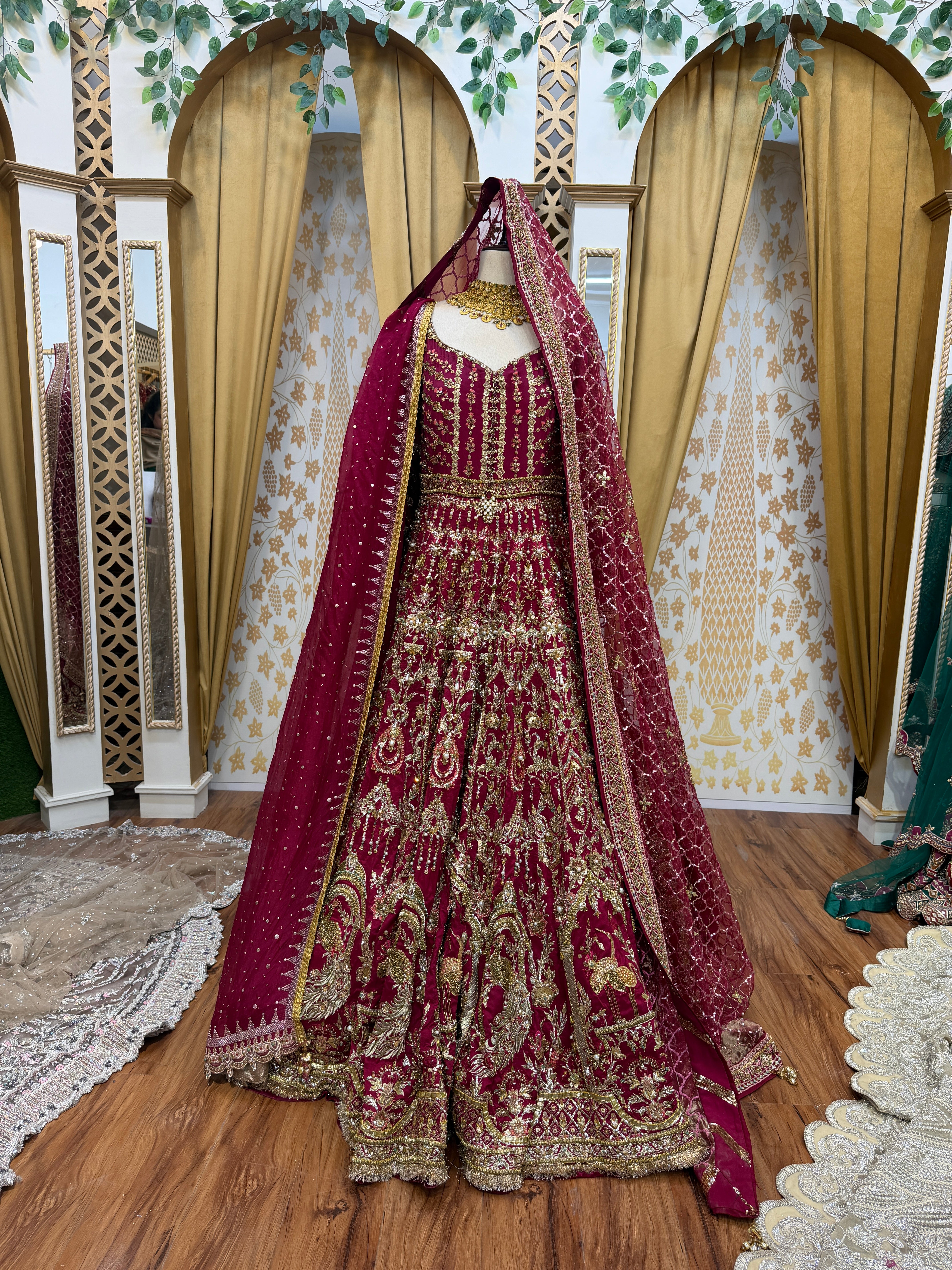 MNR RED FROCK DOUBLE DUPATTA-MNR49