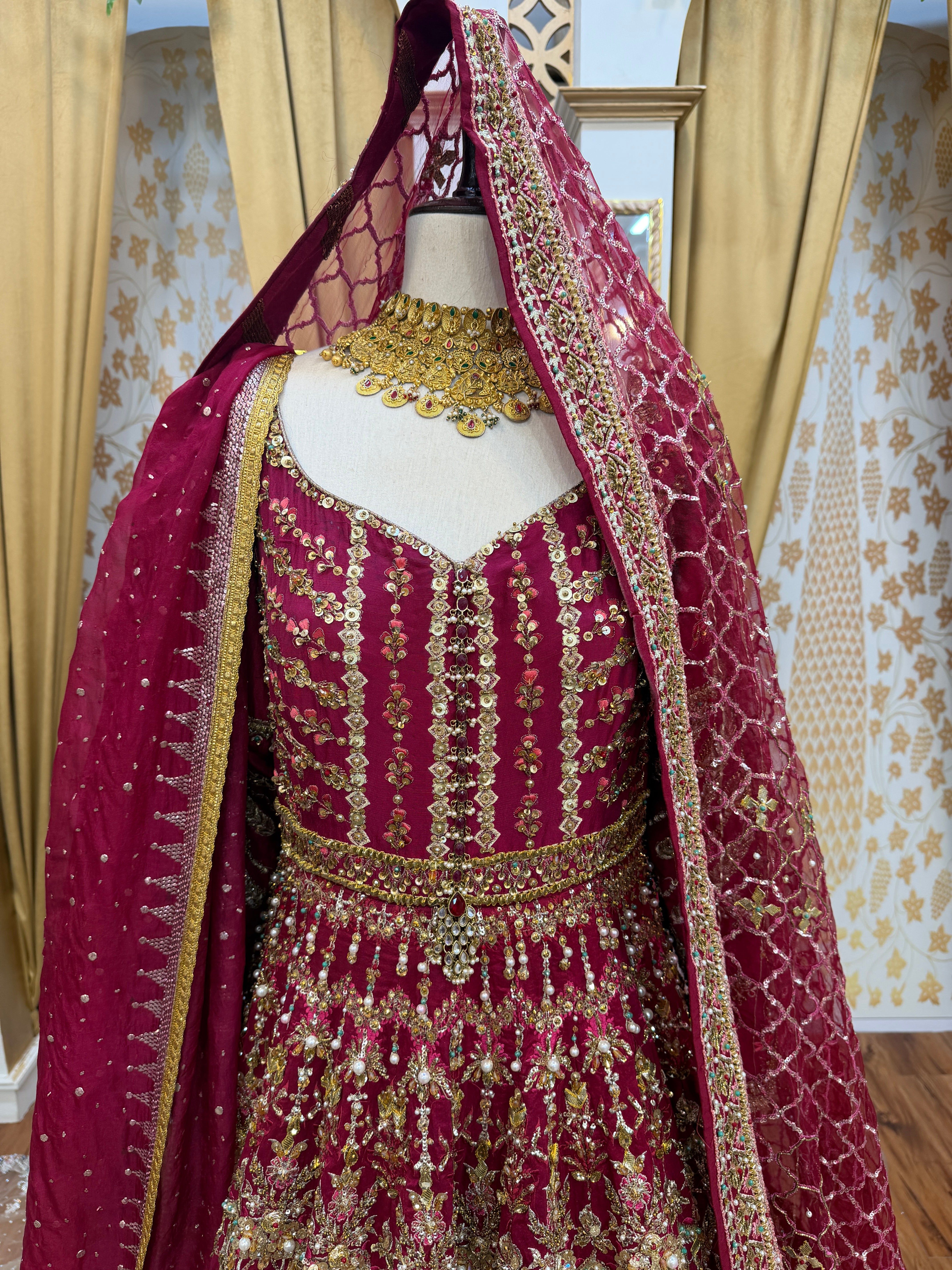 MNR RED FROCK DOUBLE DUPATTA-MNR49