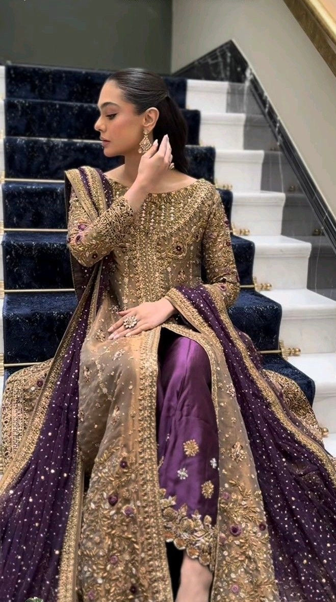 HARIS SHAKEEL GOLD FORMAL PURPLE DUPATTA-HS36