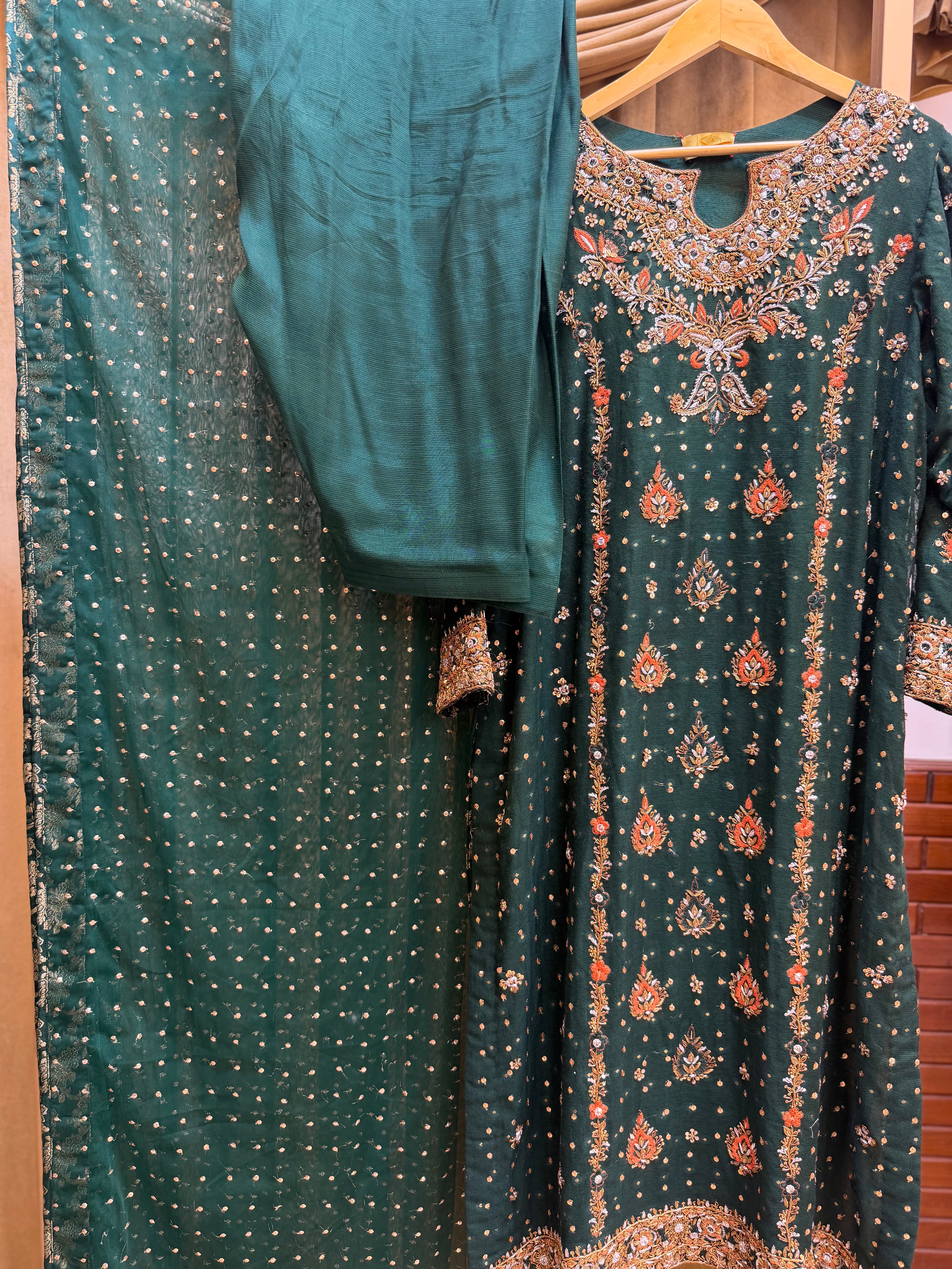 HARIS SHAKEEL BOTTLE GREEN LONG SHIRT