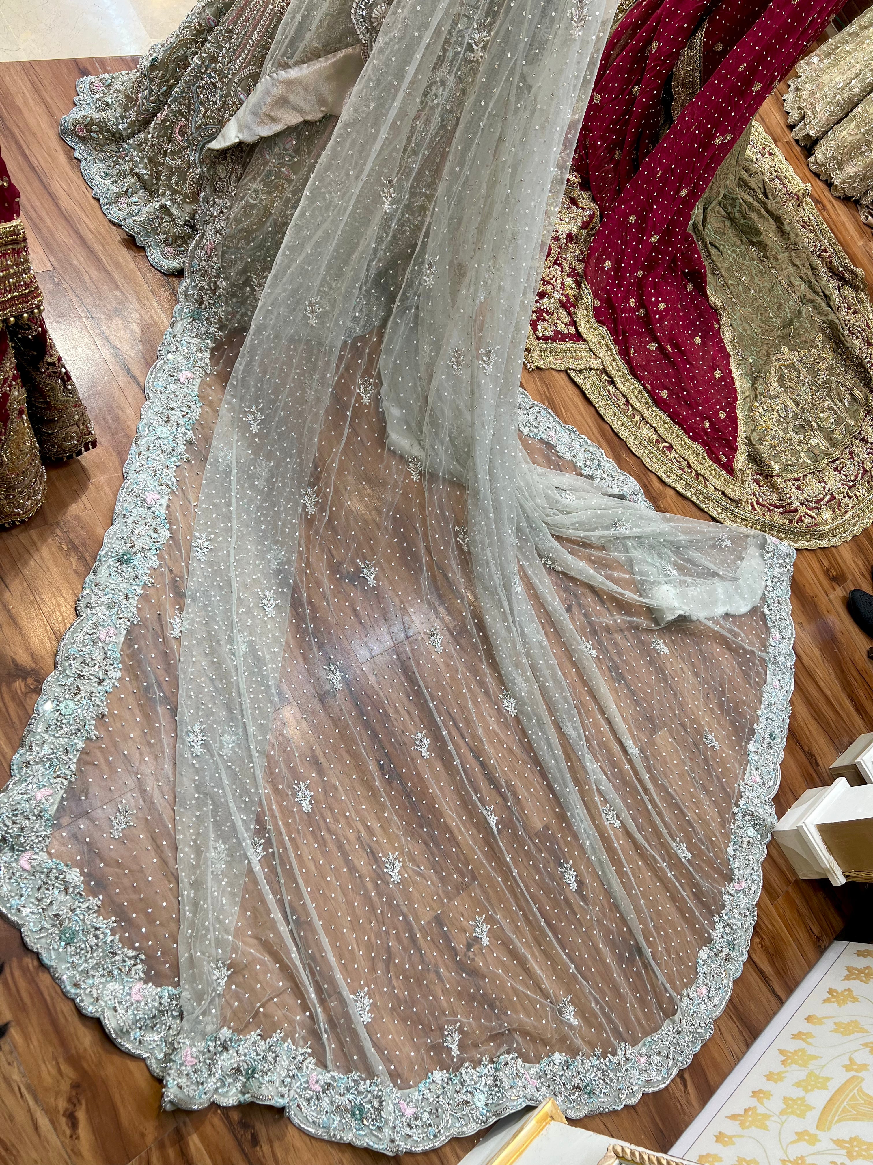 Ahmad Sultan Luxury Ice Blue Maxi With Tail Dupata