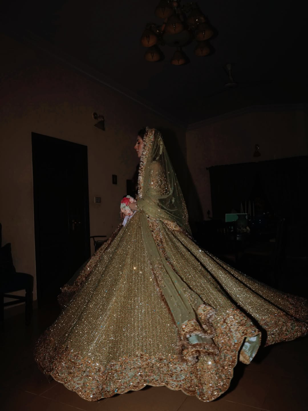 AHMAD SULTAN OLIVE GREEN LEHNGA CHOLI- AS03