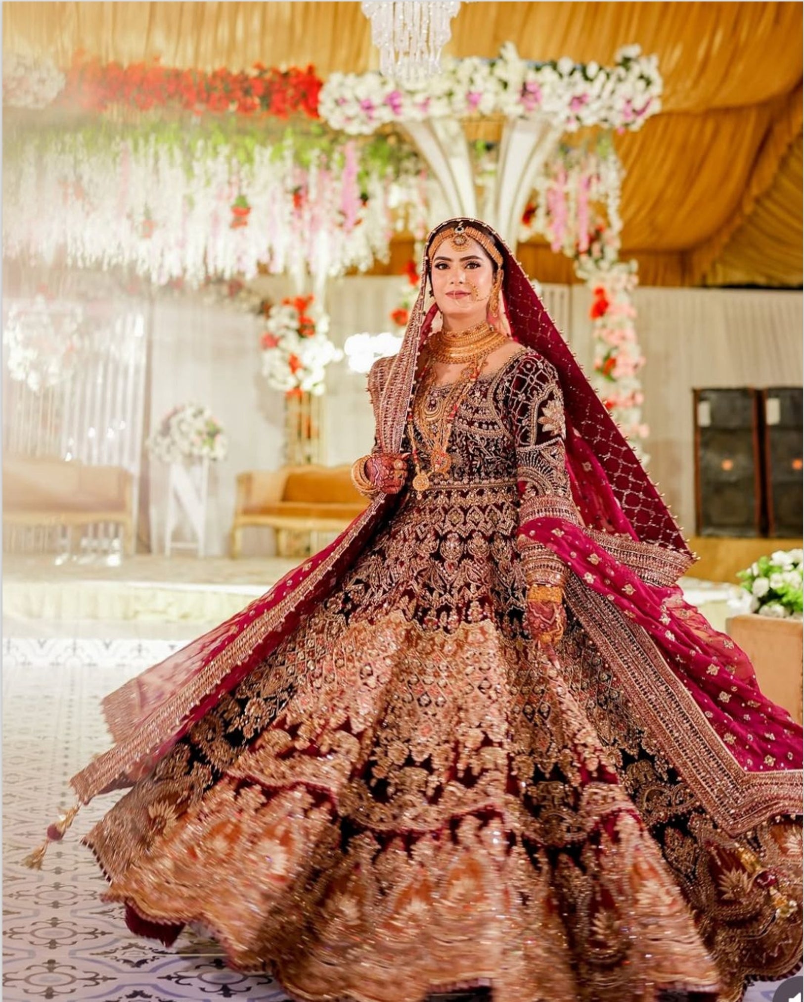 MNR Heritage Velvet Maroon Lehenga Choli- MNR05