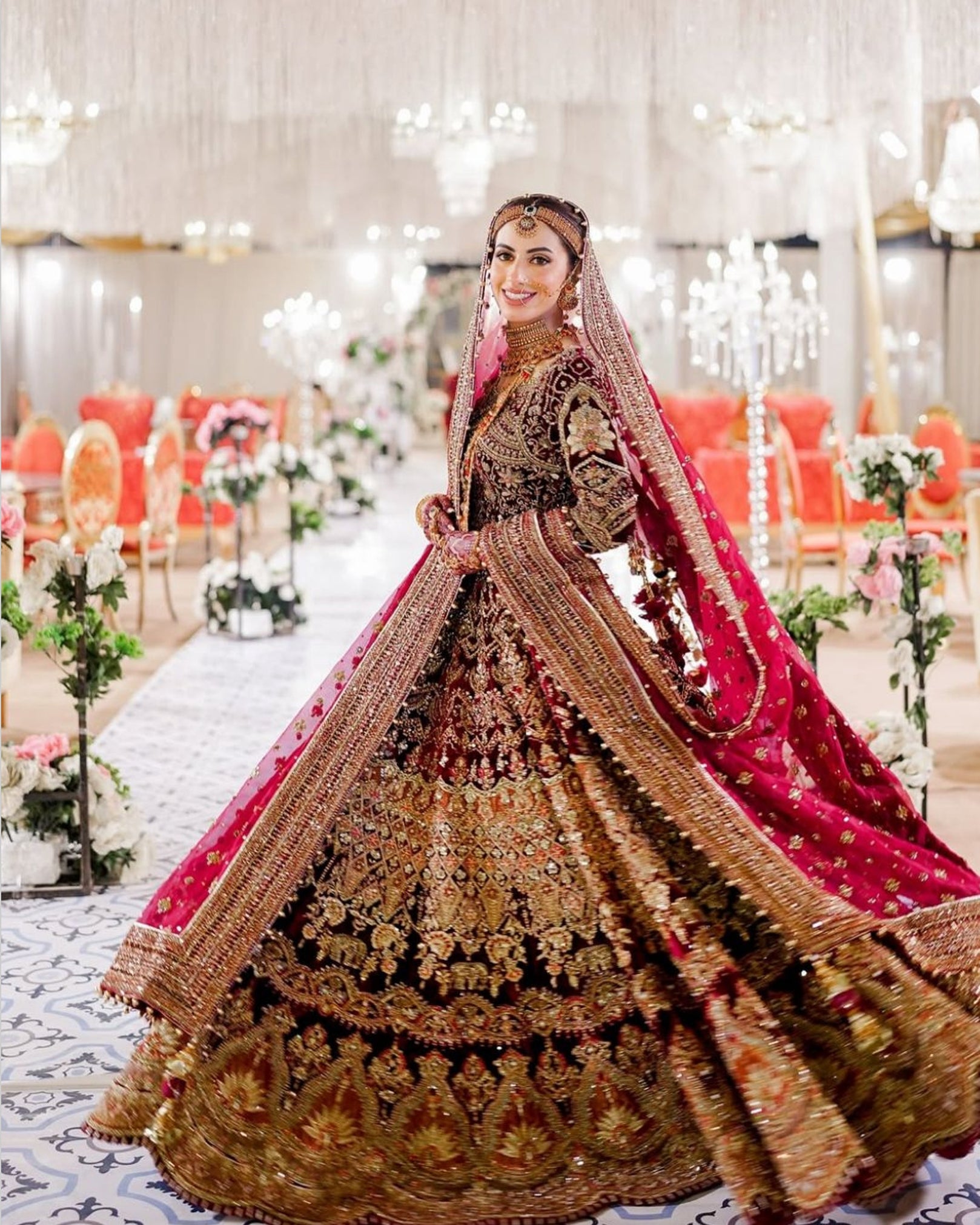 MNR Heritage Velvet Maroon Lehenga Choli- MNR05