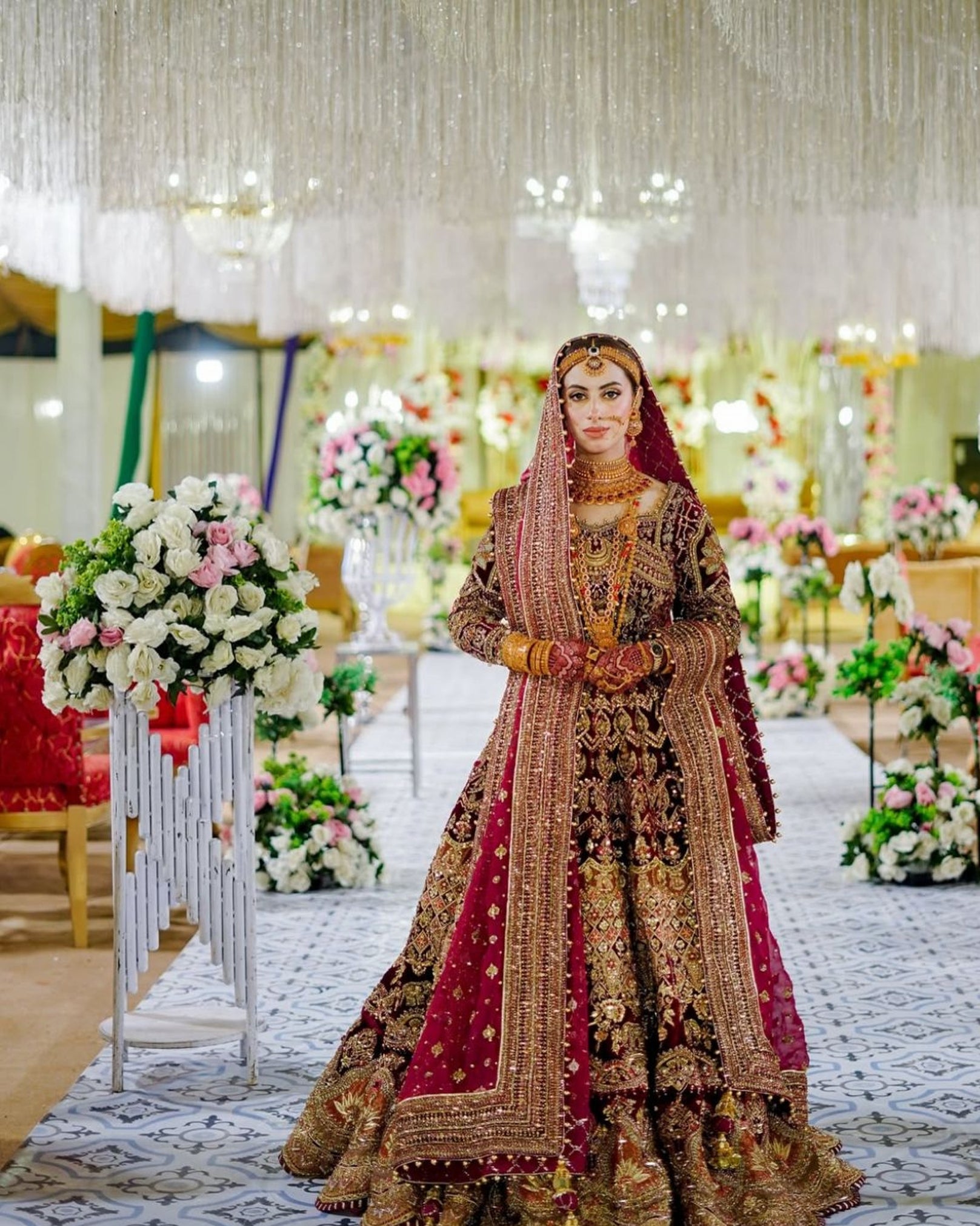 MNR Heritage Velvet Maroon Lehenga Choli- MNR05