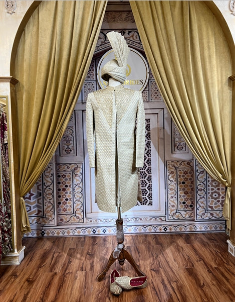 Off White Heavy Gala Embroidery Sherwani-SH05