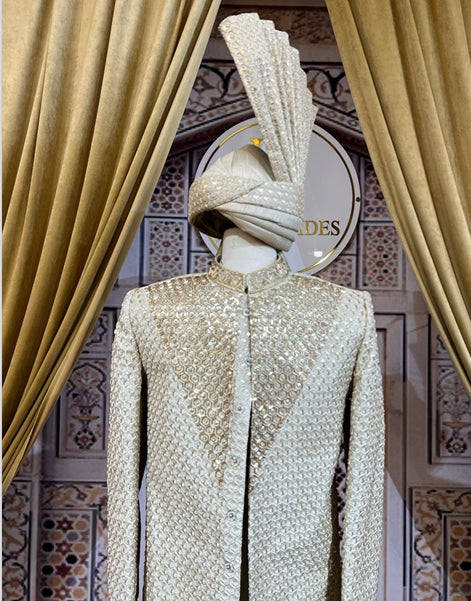 Off White Heavy Gala Embroidery Sherwani-SH05