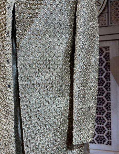 Off White Heavy Gala Embroidery Sherwani-SH05