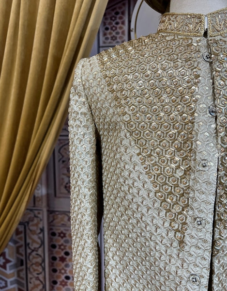 Off White Heavy Gala Embroidery Sherwani-SH05