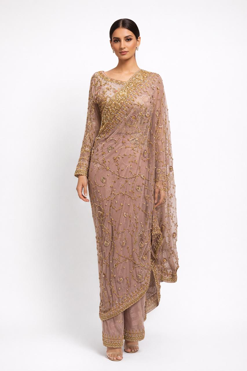 HARIS SHAKEEL PINK SAREE-HS39