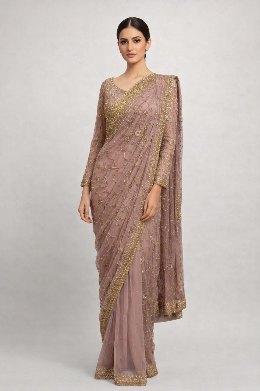 HARIS SHAKEEL PINK SAREE-HS39
