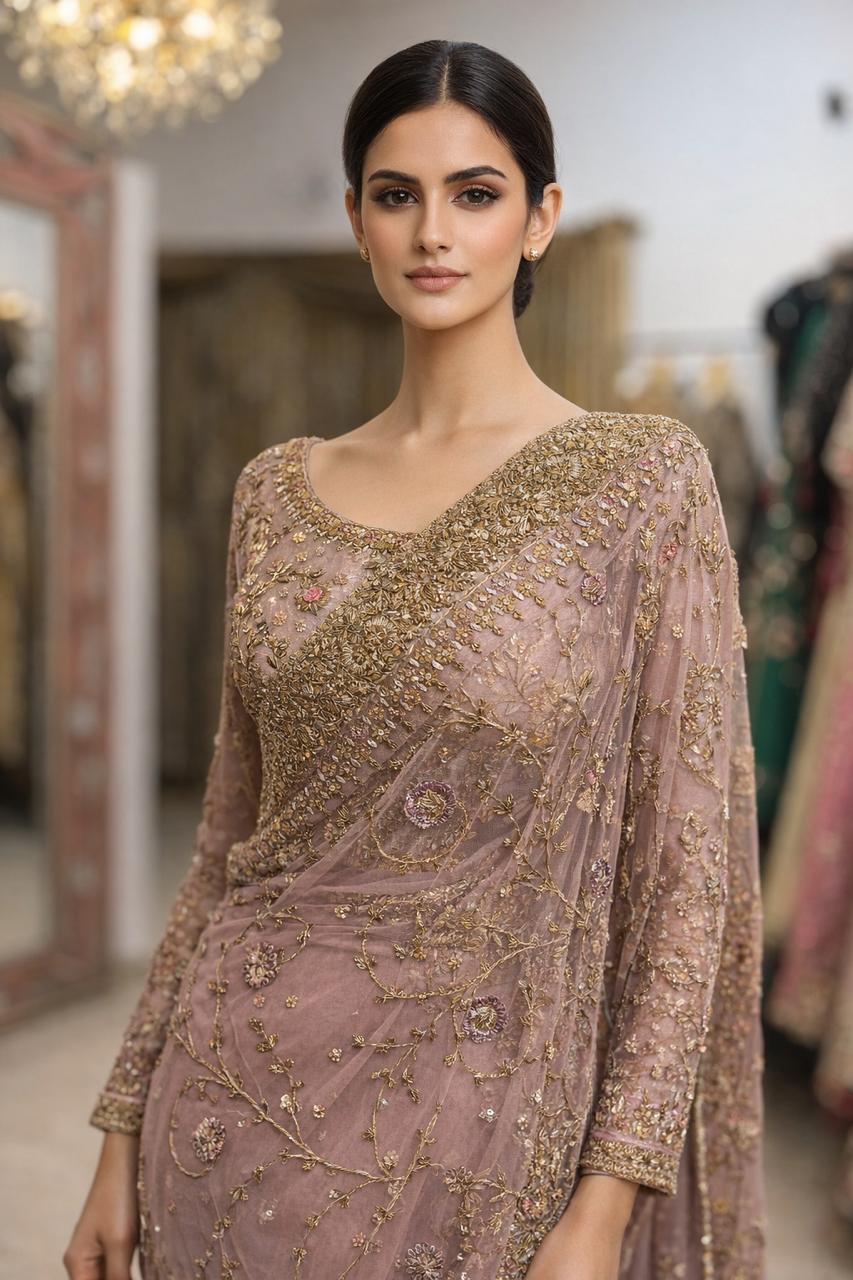 HARIS SHAKEEL PINK SAREE-HS39