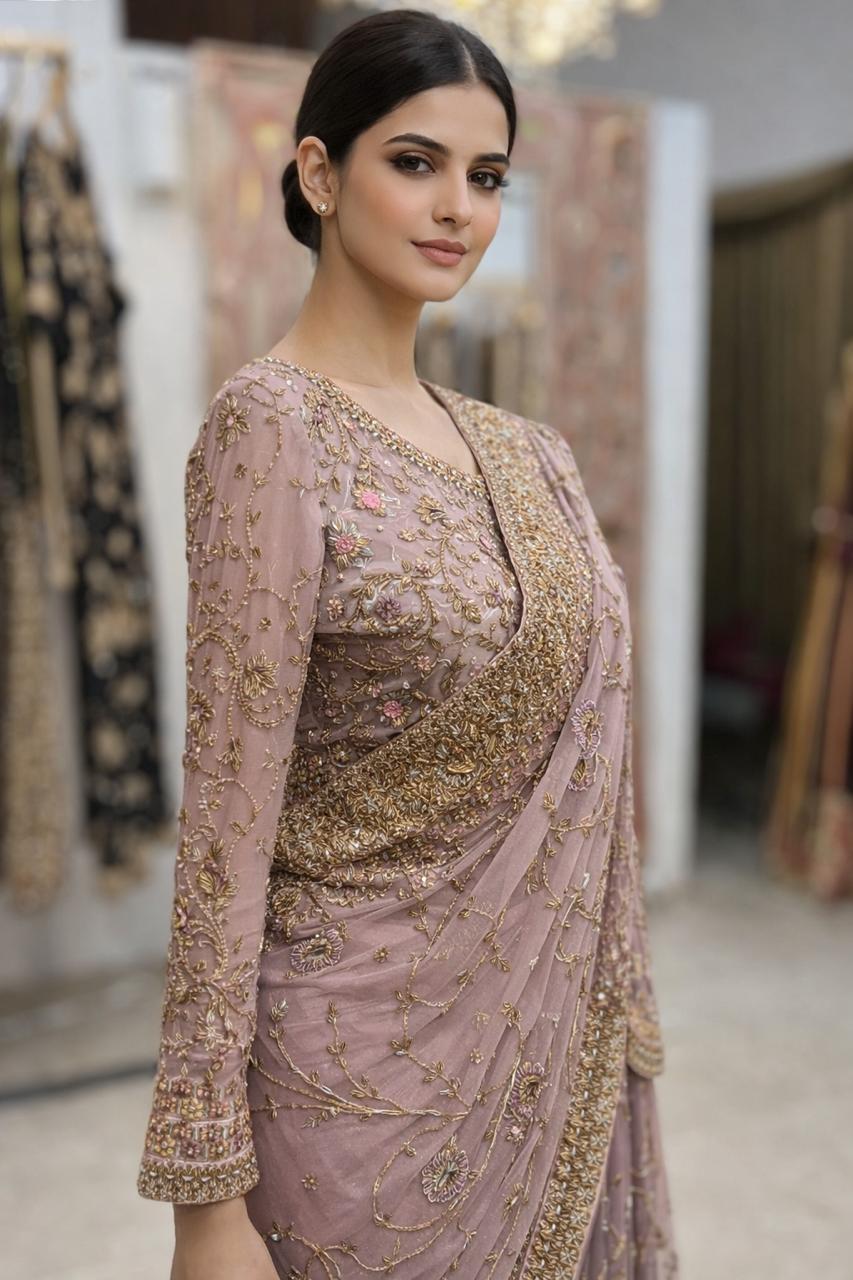 HARIS SHAKEEL PINK SAREE-HS39