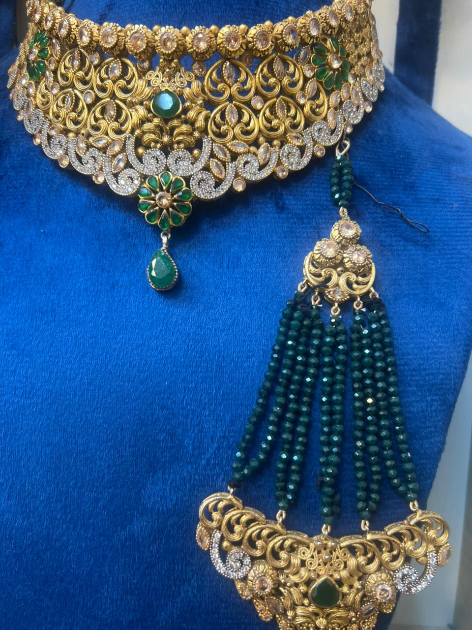 Barat Golden Green Jewelry Set-JELY-003