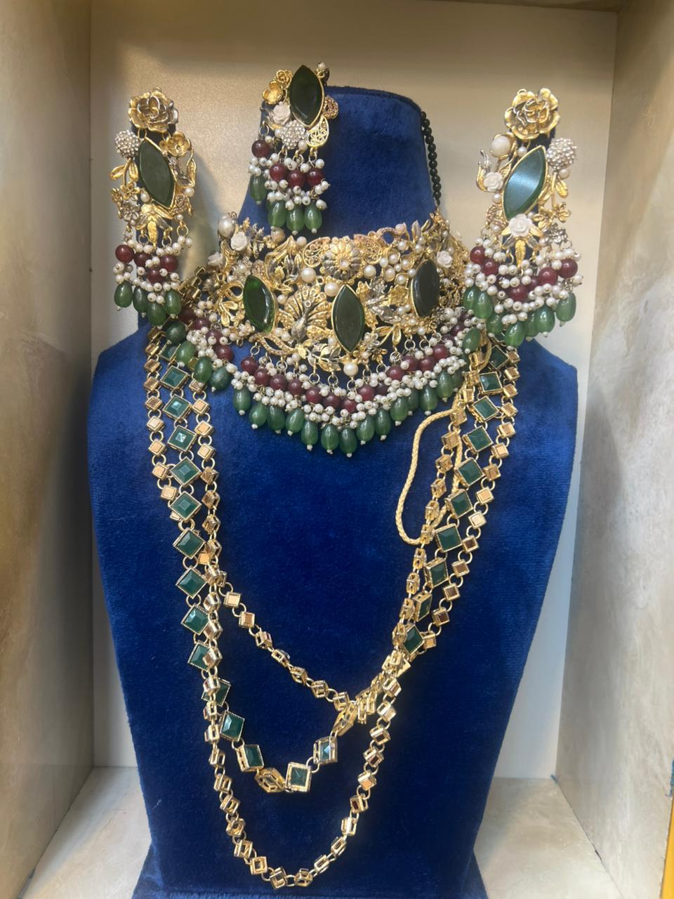 Green Oval Stone Jewelry Set-JELY-013