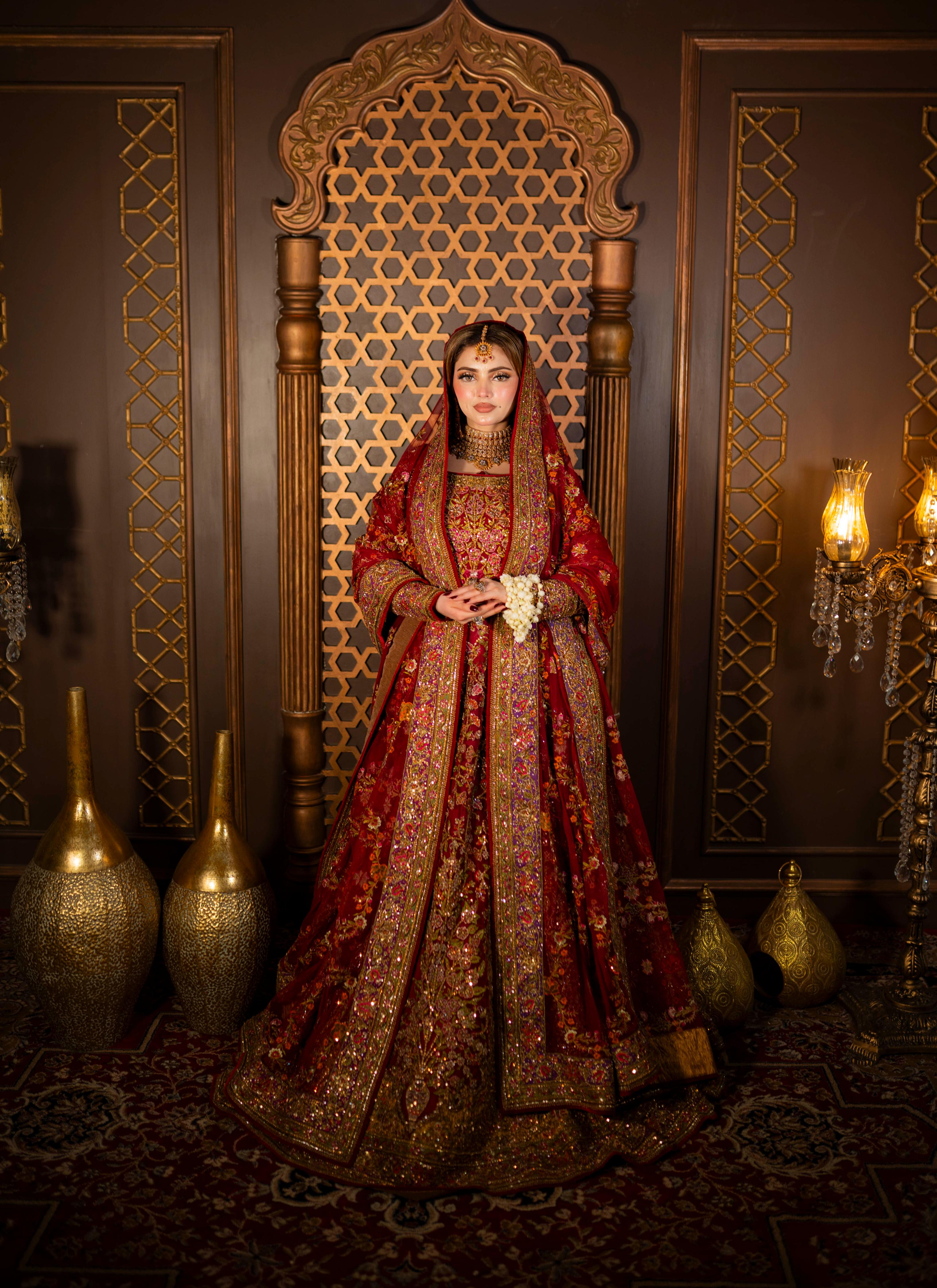 FAHAD HUSSAYN RED LEHENGA CHOLI
