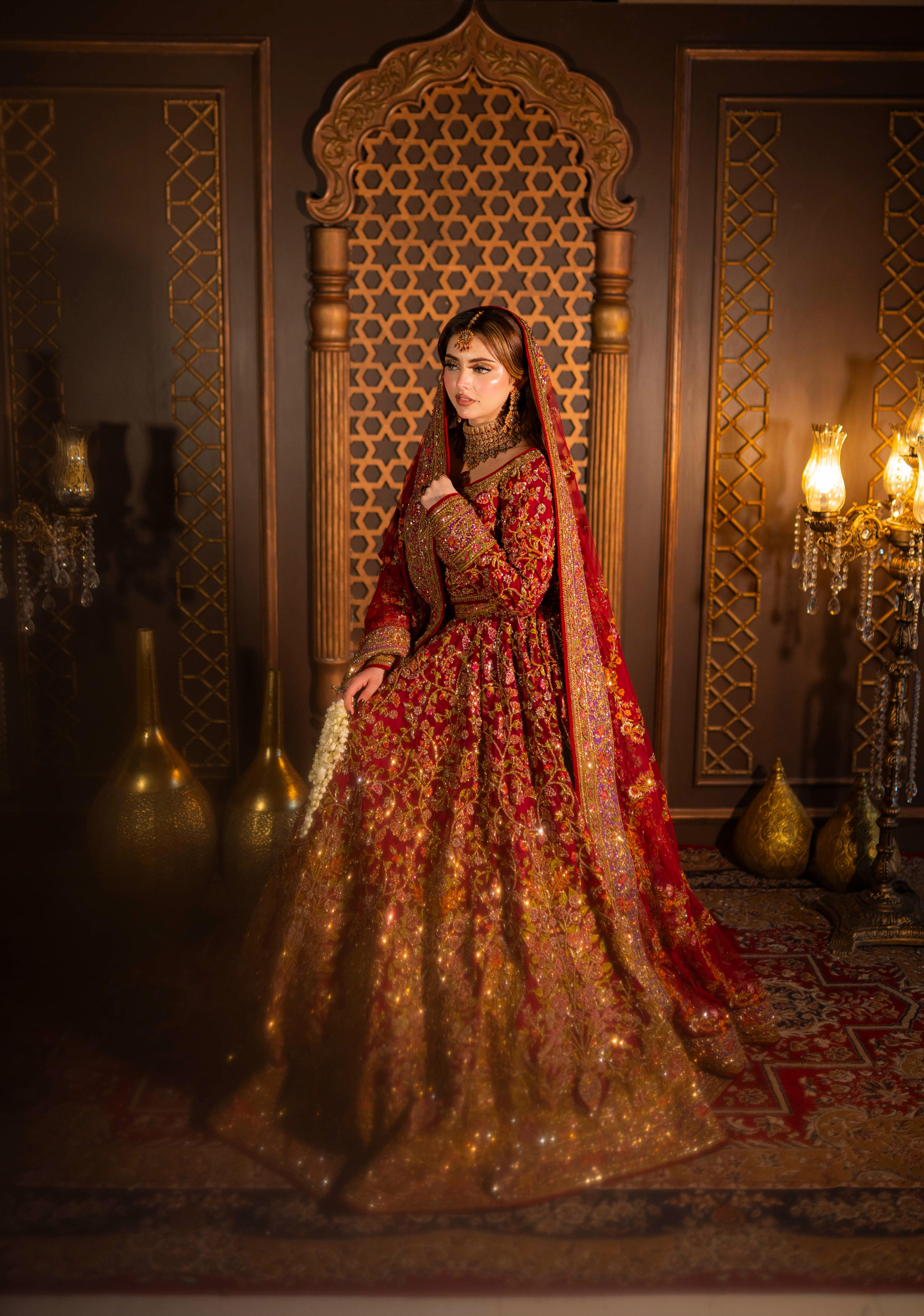 FAHAD HUSSAYN RED LEHENGA CHOLI