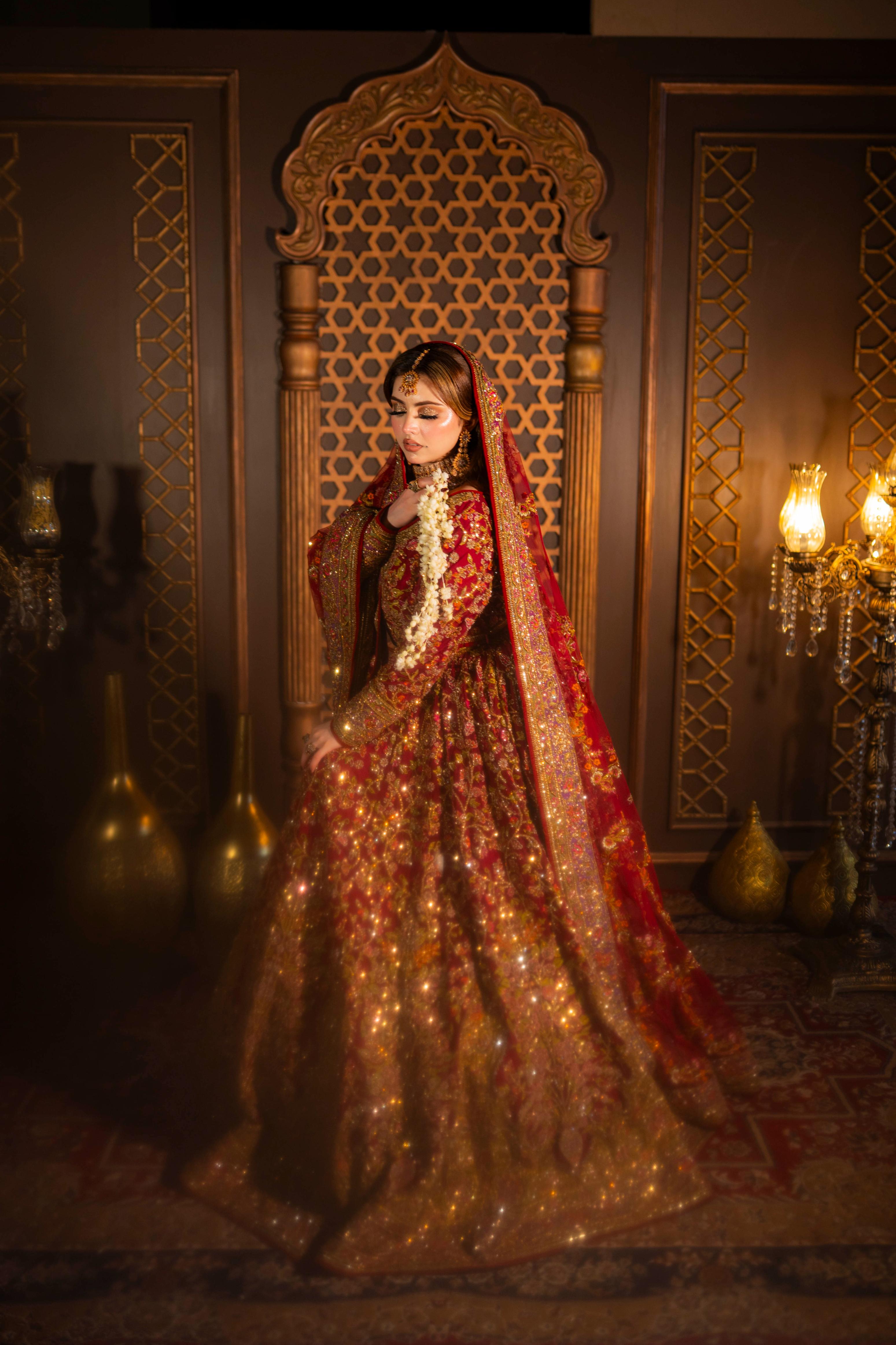 FAHAD HUSSAYN RED LEHENGA CHOLI
