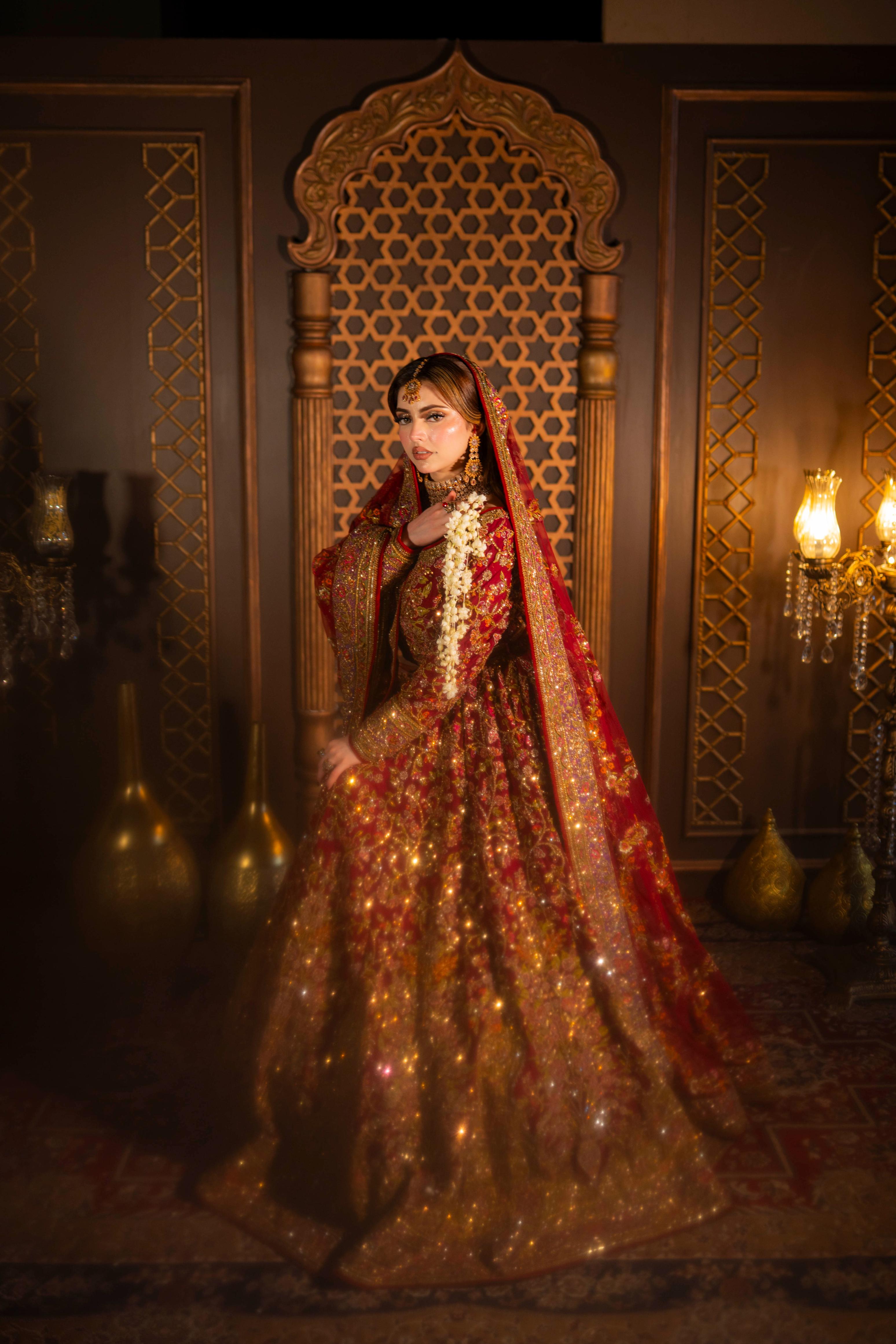 FAHAD HUSSAYN RED LEHENGA CHOLI