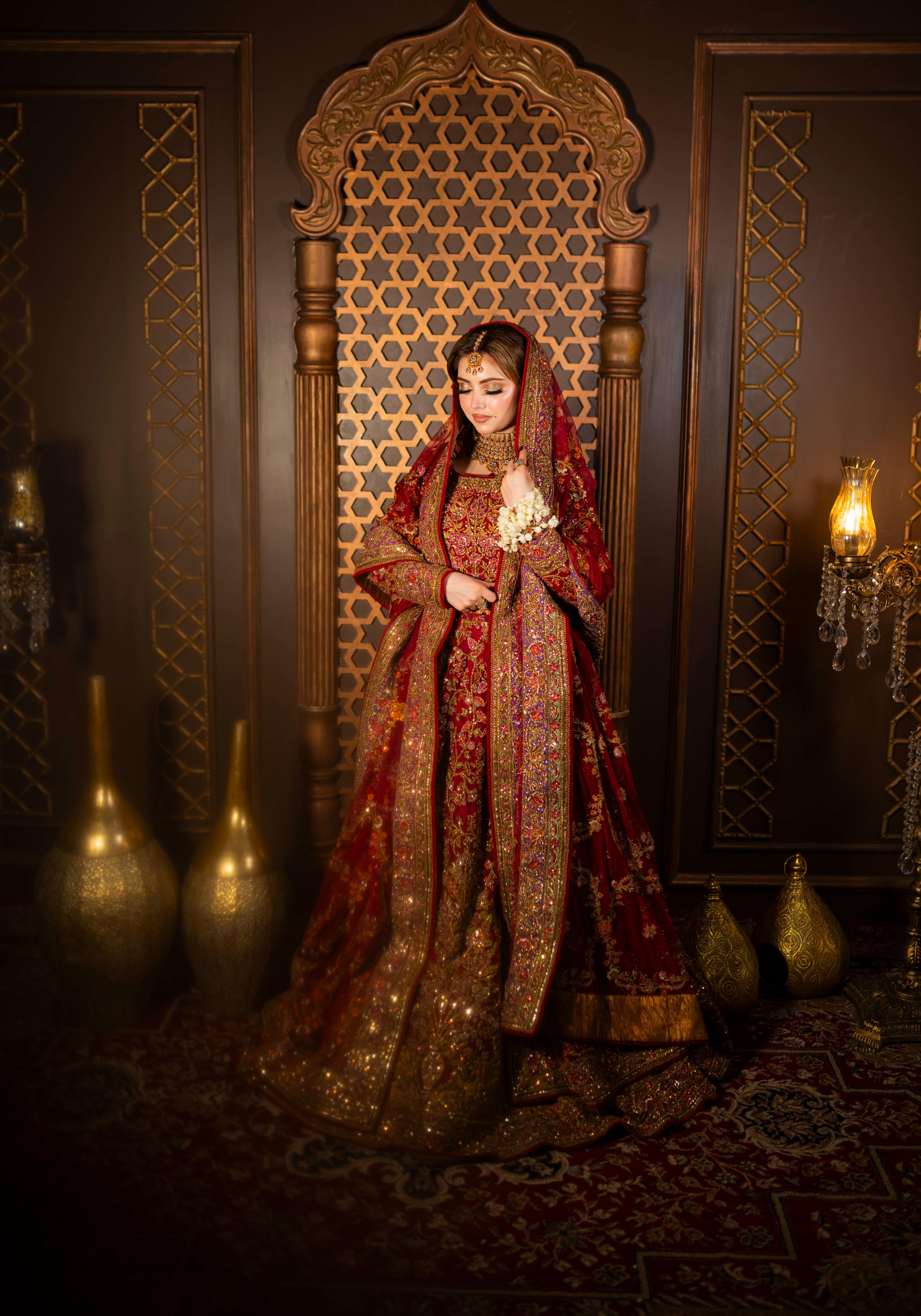 FAHAD HUSSAYN RED LEHENGA CHOLI