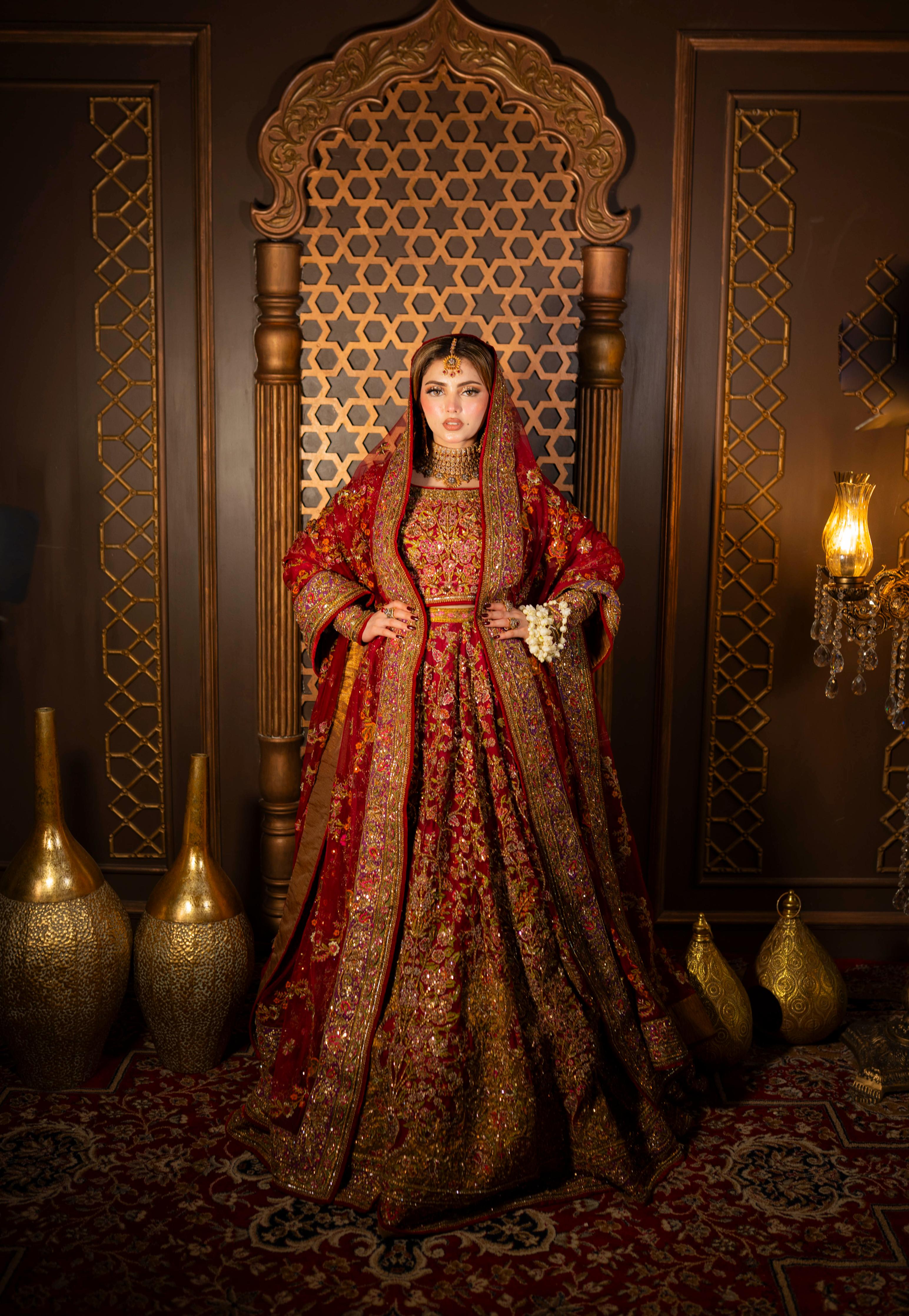 FAHAD HUSSAYN RED LEHENGA CHOLI