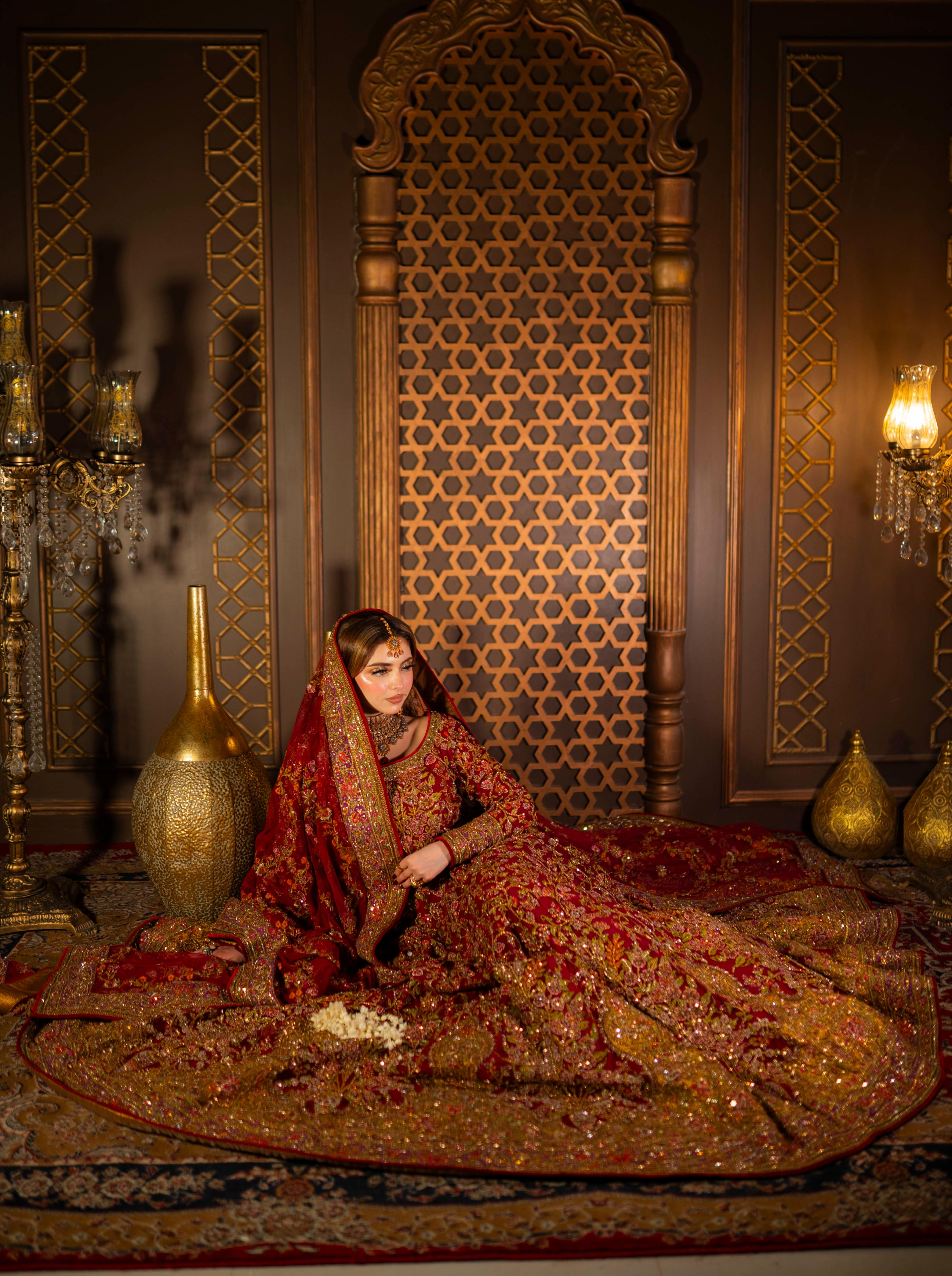 FAHAD HUSSAYN RED LEHENGA CHOLI