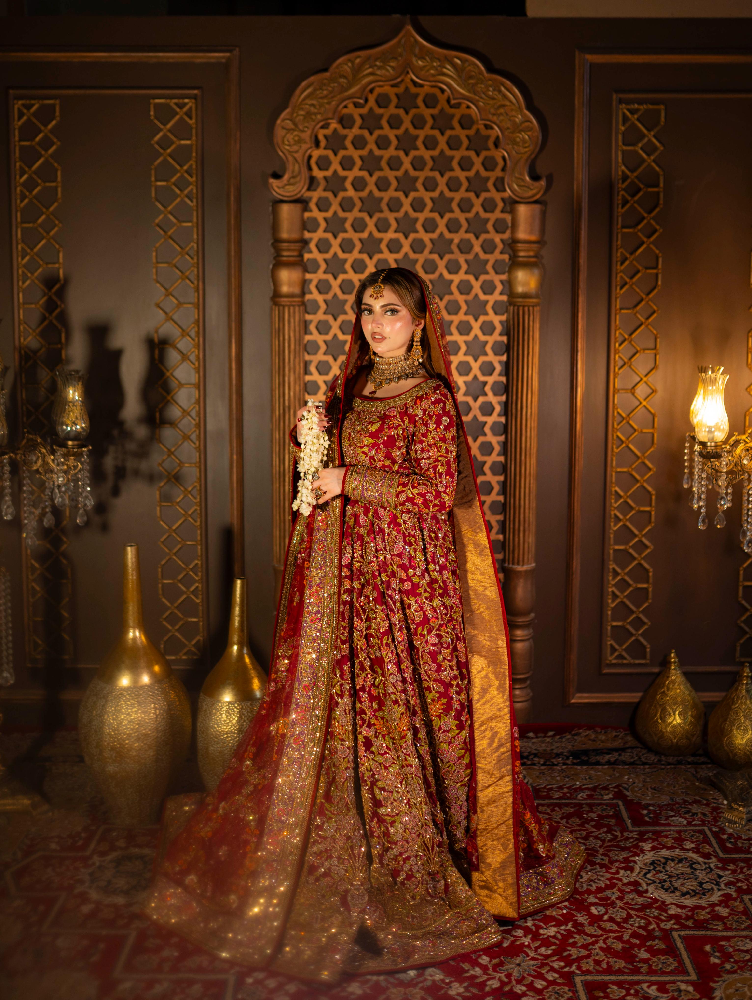 FAHAD HUSSAYN RED LEHENGA CHOLI