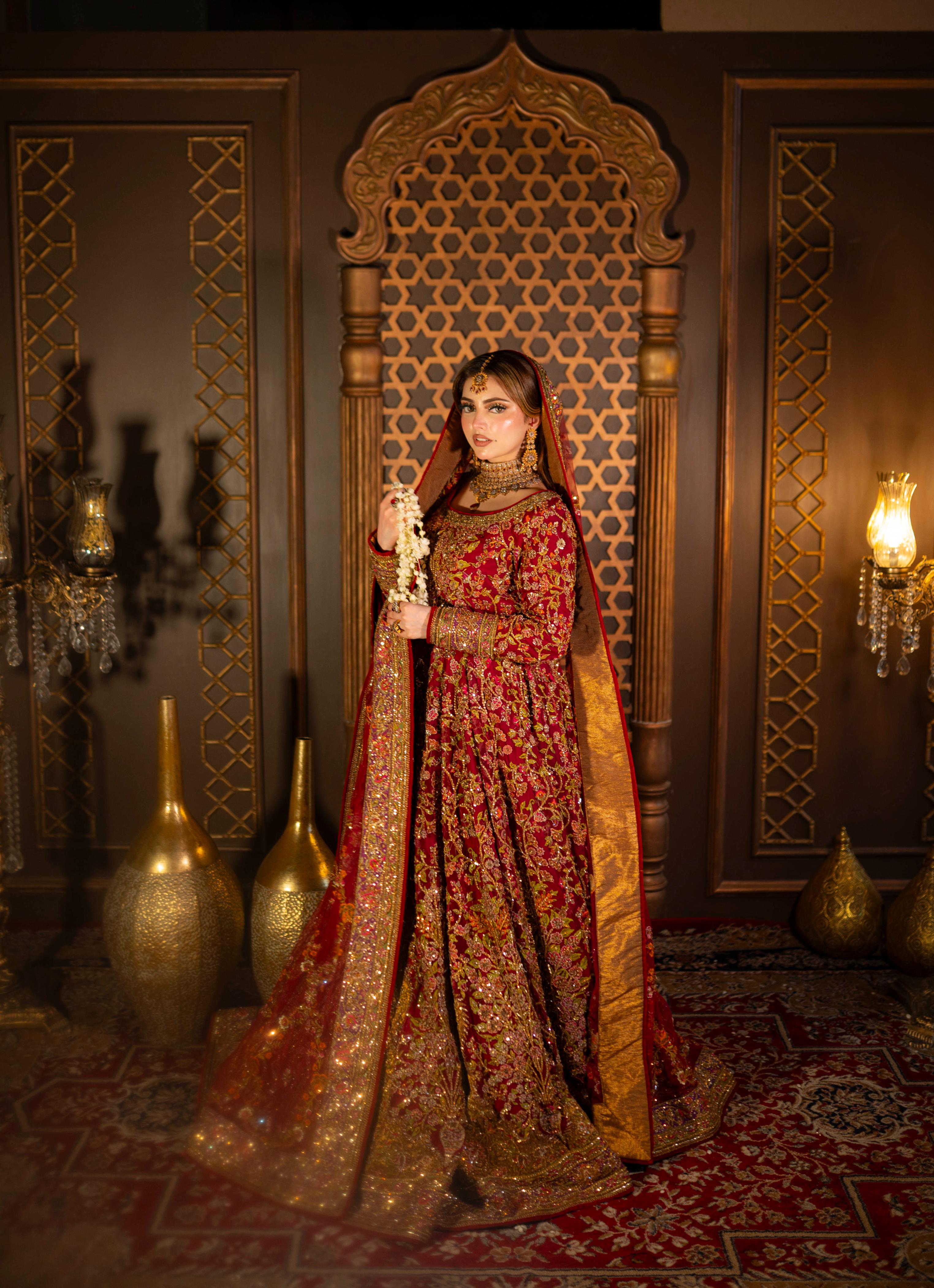 FAHAD HUSSAYN RED LEHENGA CHOLI