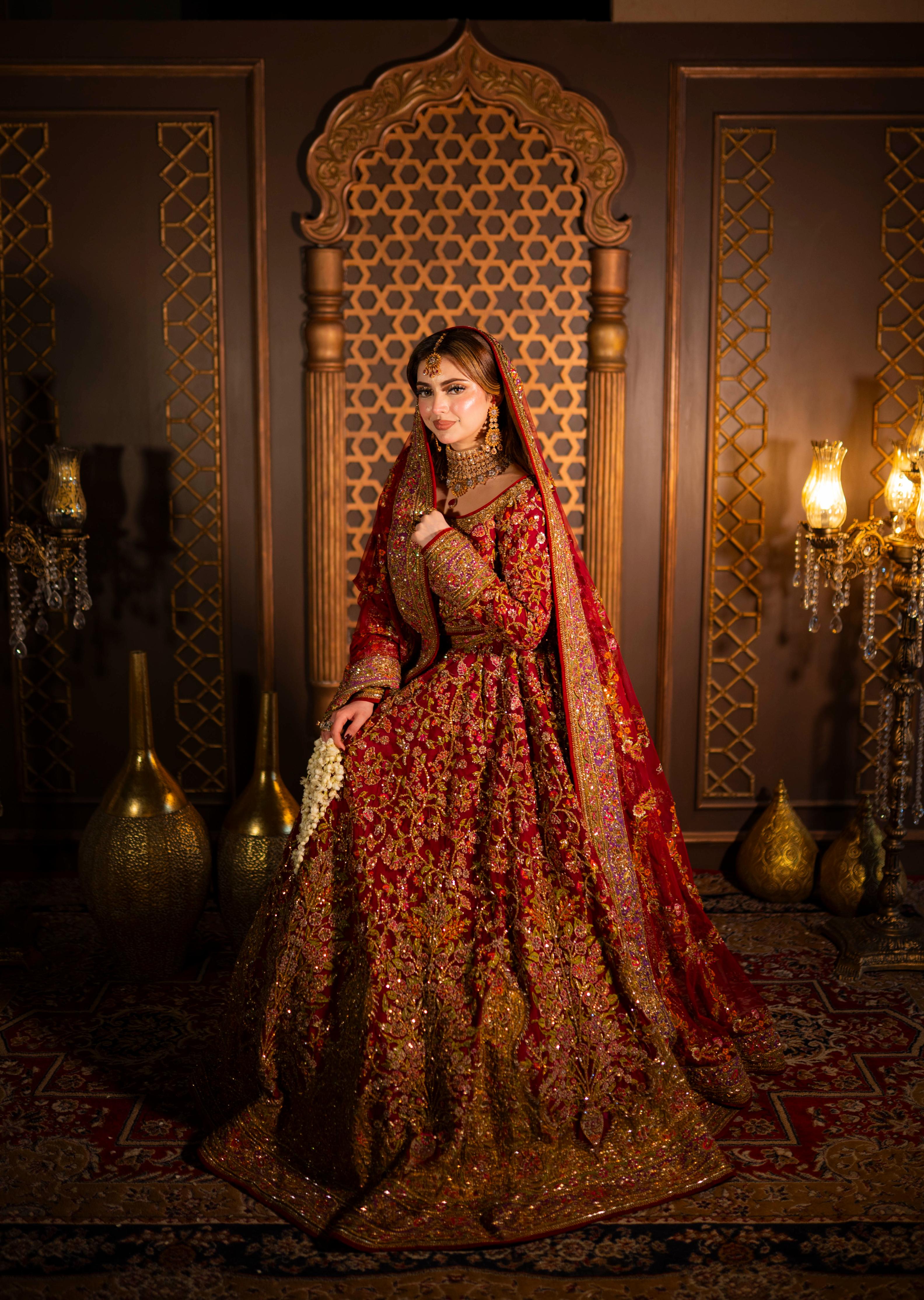 FAHAD HUSSAYN RED LEHENGA CHOLI