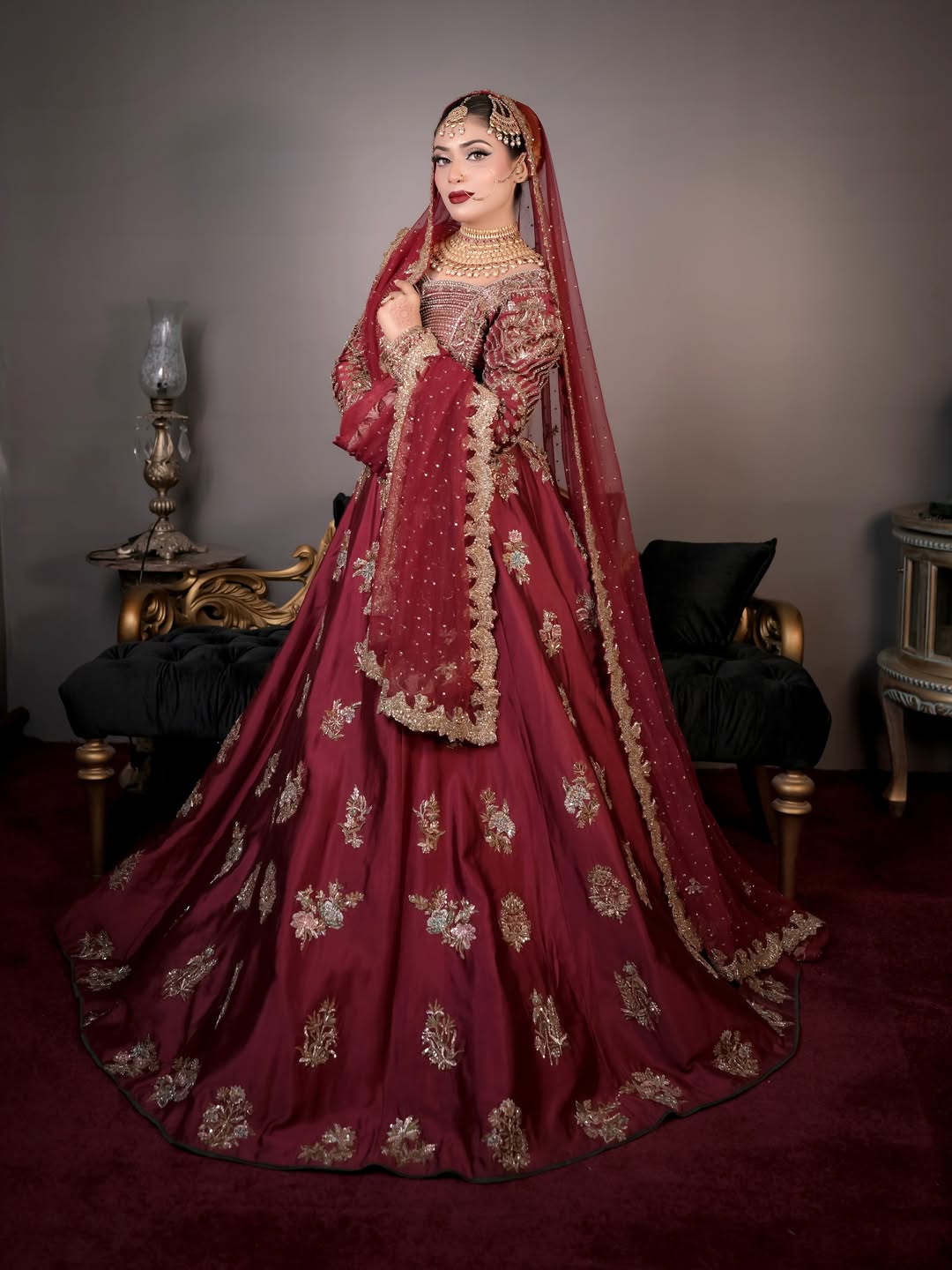 AHMAD SULTAN RED PLAIN LEHNGA CHOLI
