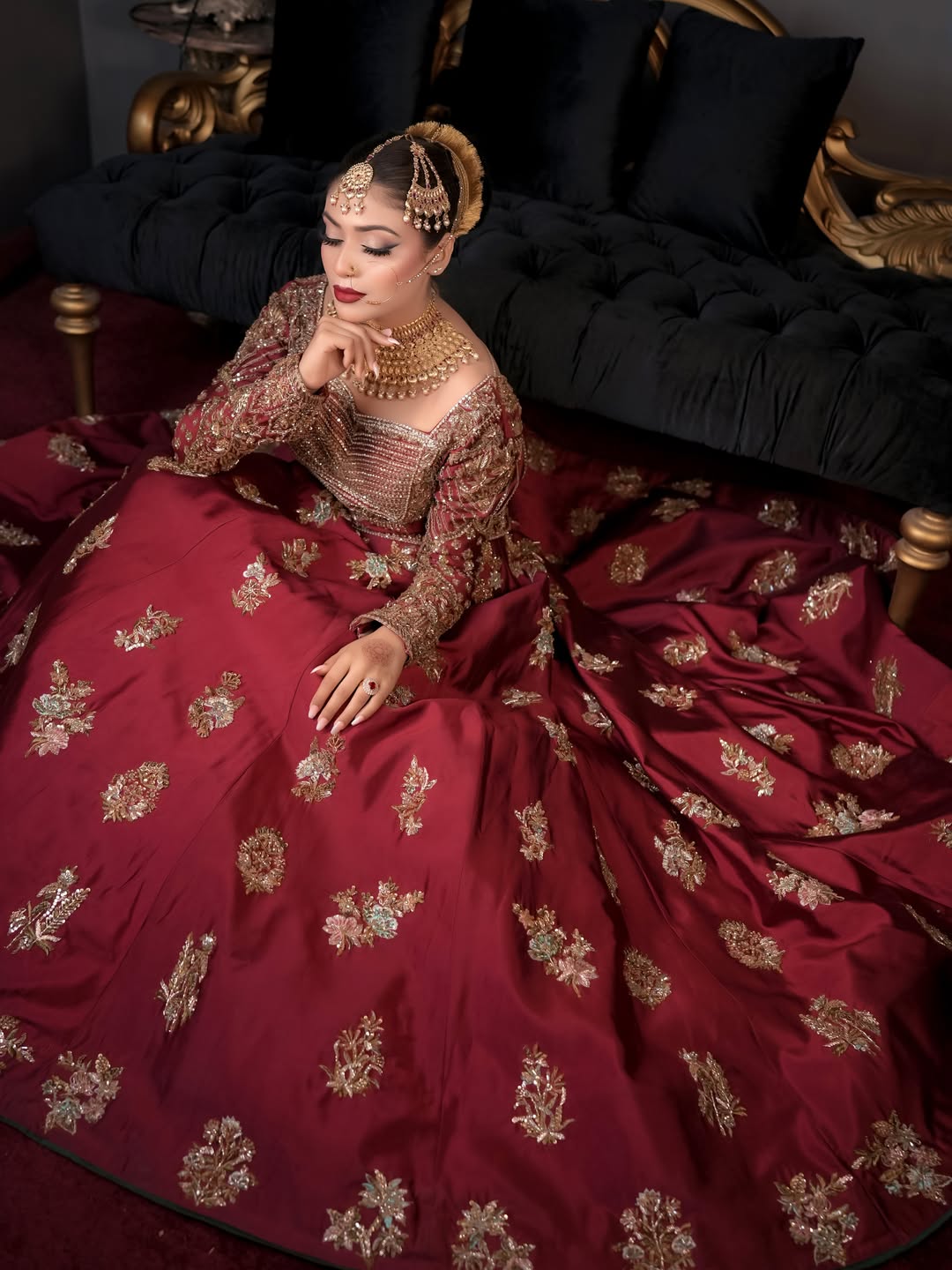AHMAD SULTAN RED PLAIN LEHNGA CHOLI