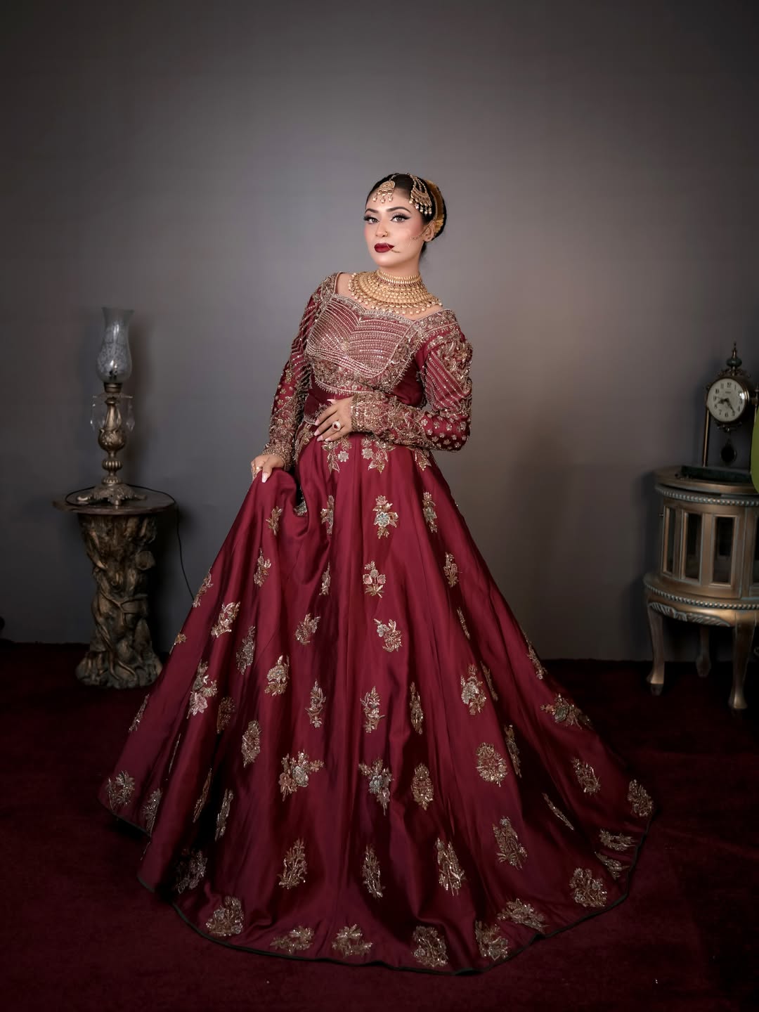AHMAD SULTAN RED PLAIN LEHNGA CHOLI